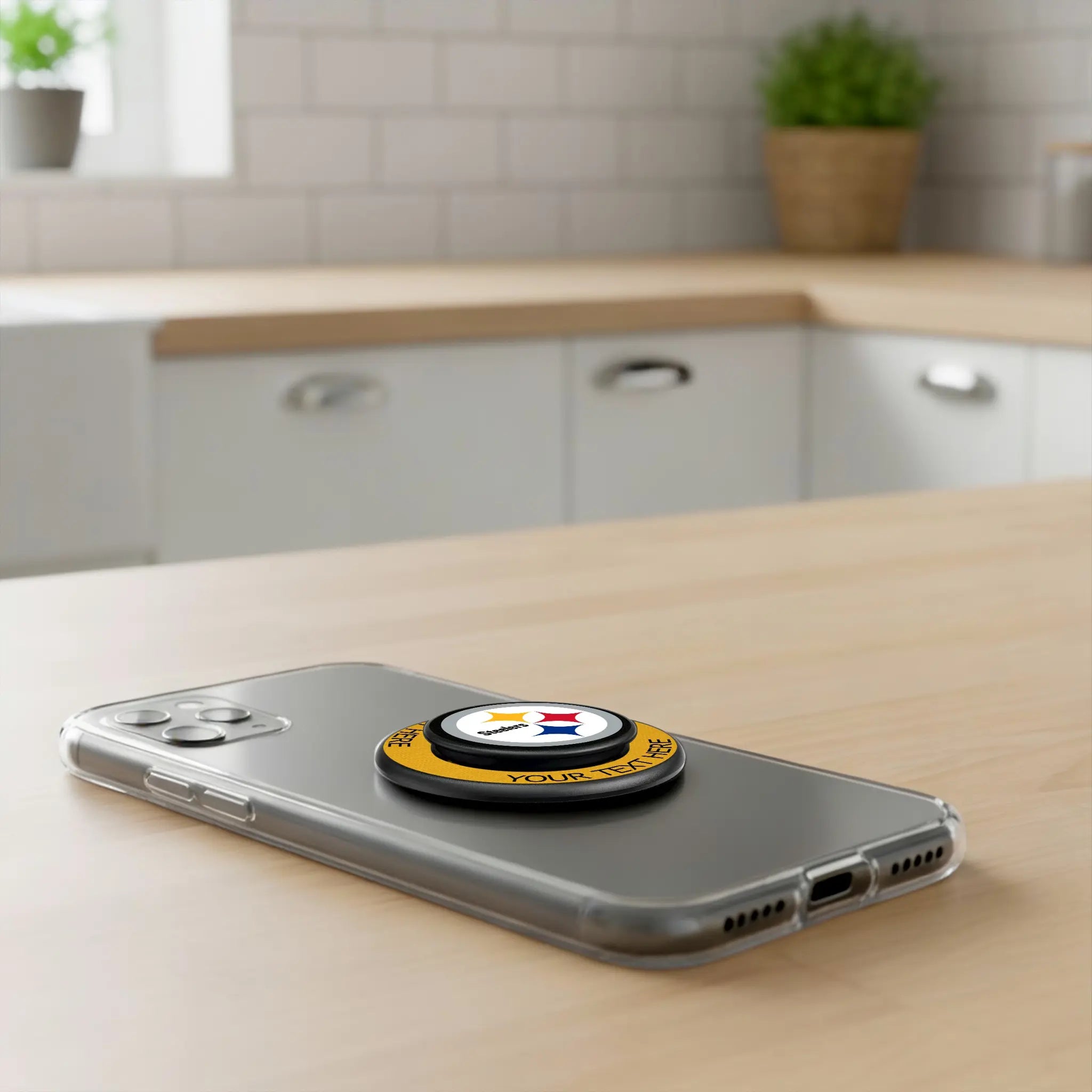 Pittsburgh Steelers Personalized Endzone Solid Popsockets Round Magnetic - Lifestyle