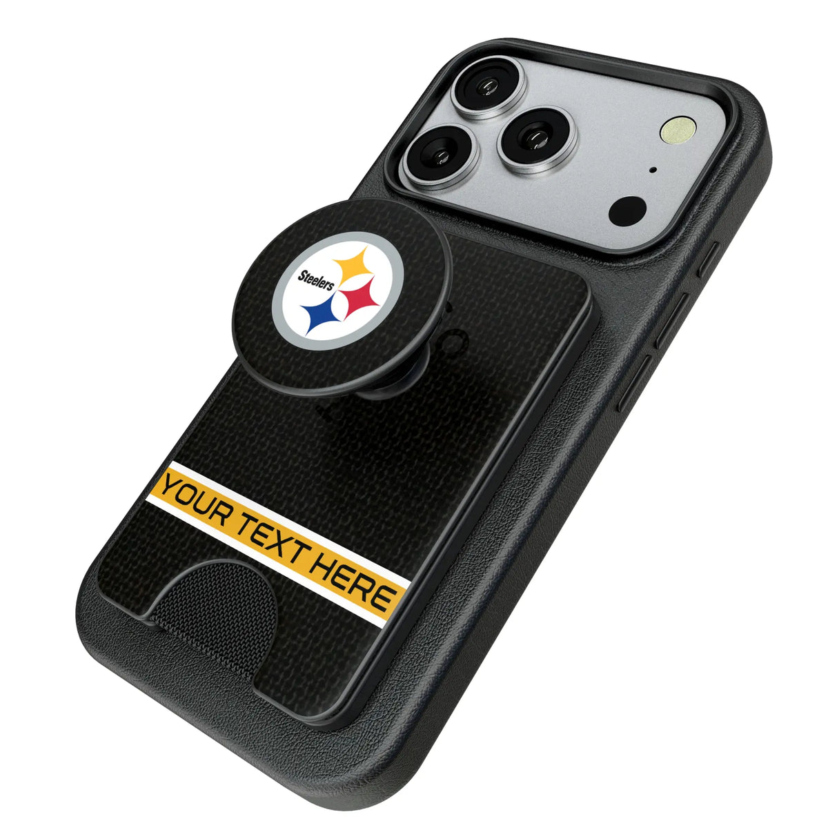 Pittsburgh Steelers Personalized Endzone Solid Popsockets Wallet Magnetic - Isometric View