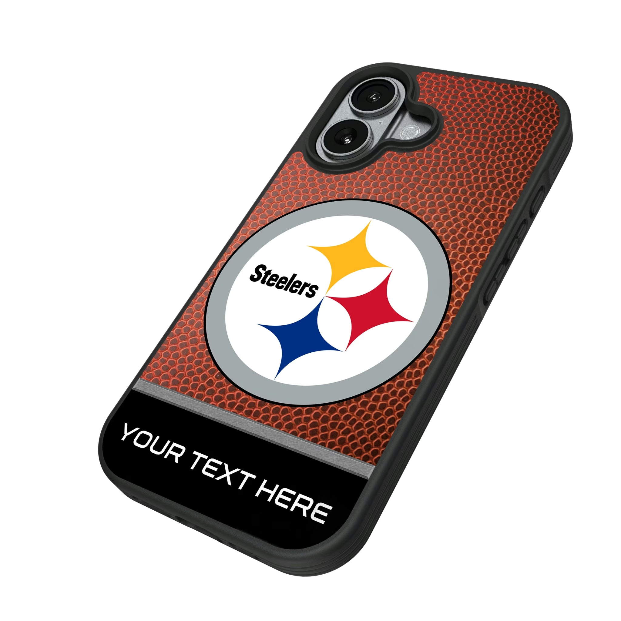 Pittsburgh Steelers Personalized Football iPhone Bump Phone Case for Apple iPhone - Isometric View#Device_iPhone 17