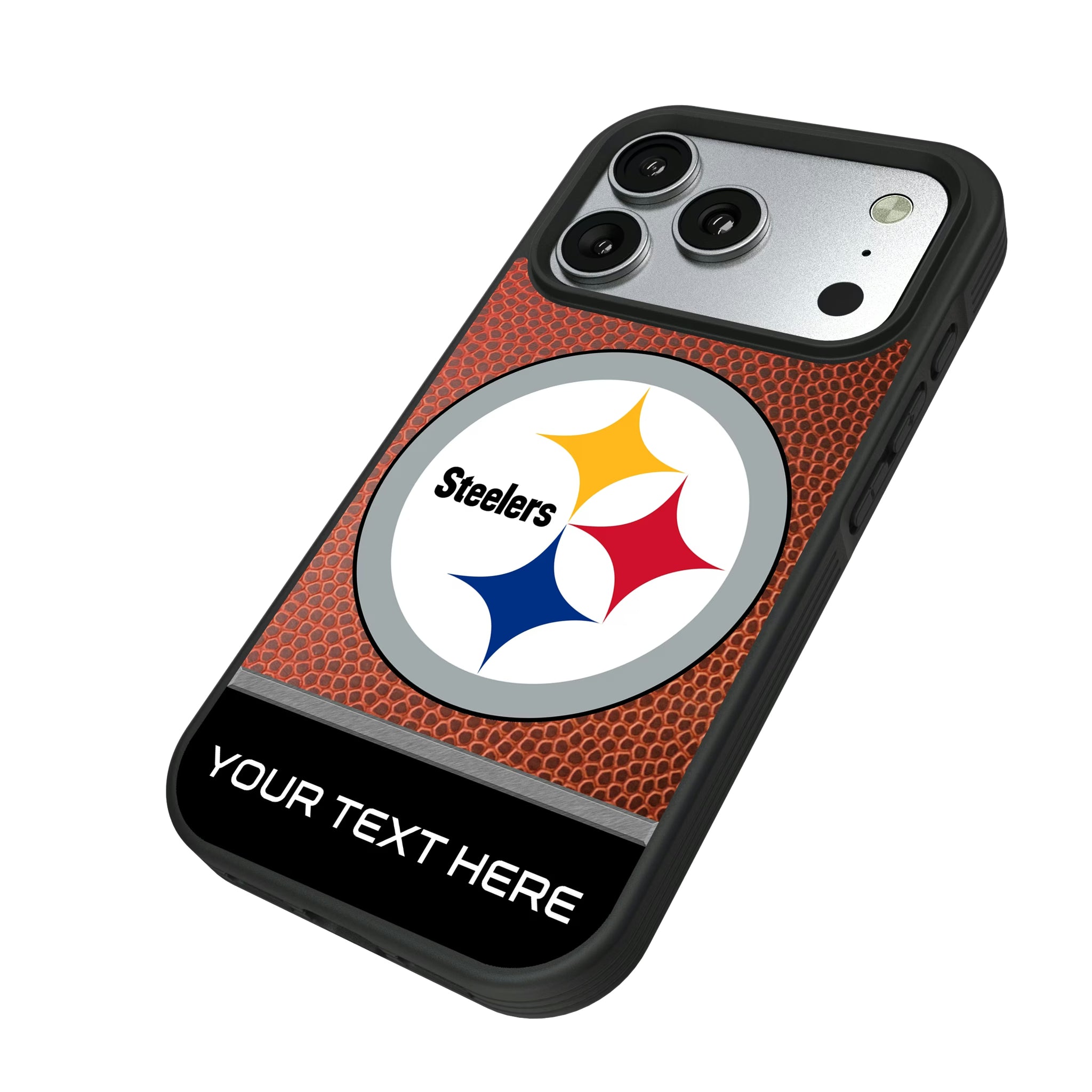 Pittsburgh Steelers Personalized Football iPhone Bump Phone Case for Apple iPhone - Isometric View#Device_iPhone 17 Pro