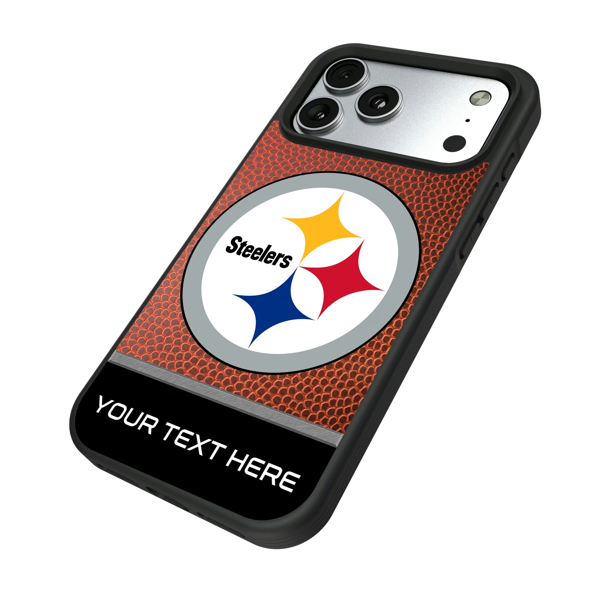 Pittsburgh Steelers Personalized Football iPhone Bump Phone Case for Apple iPhone - Isometric View#Device_iPhone 17 Pro Max