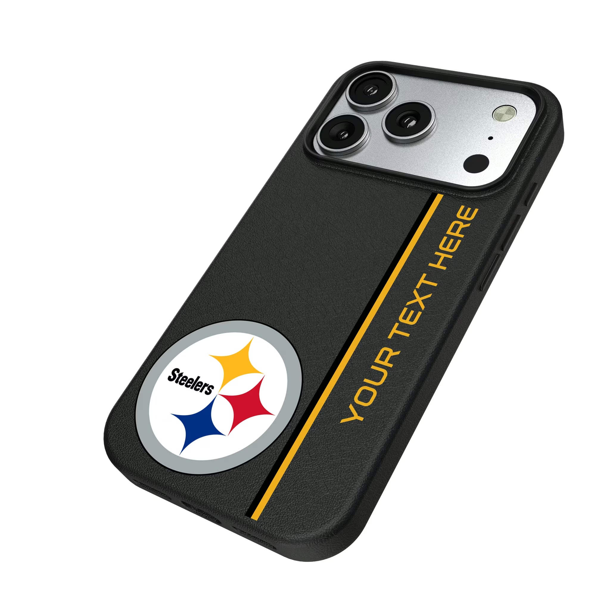 Pittsburgh Steelers Personalized Sidebard iPhone MagSafe Compatible Phone Case for Apple iPhone - Isometric View#Device_iPhone 17 Pro