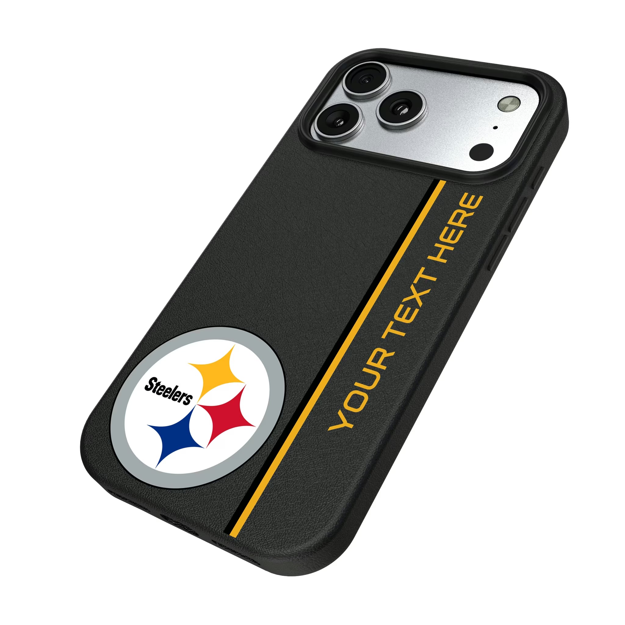 Pittsburgh Steelers Personalized Sidebard iPhone MagSafe Compatible Phone Case for Apple iPhone - Isometric View#Device_iPhone 17 Pro Max