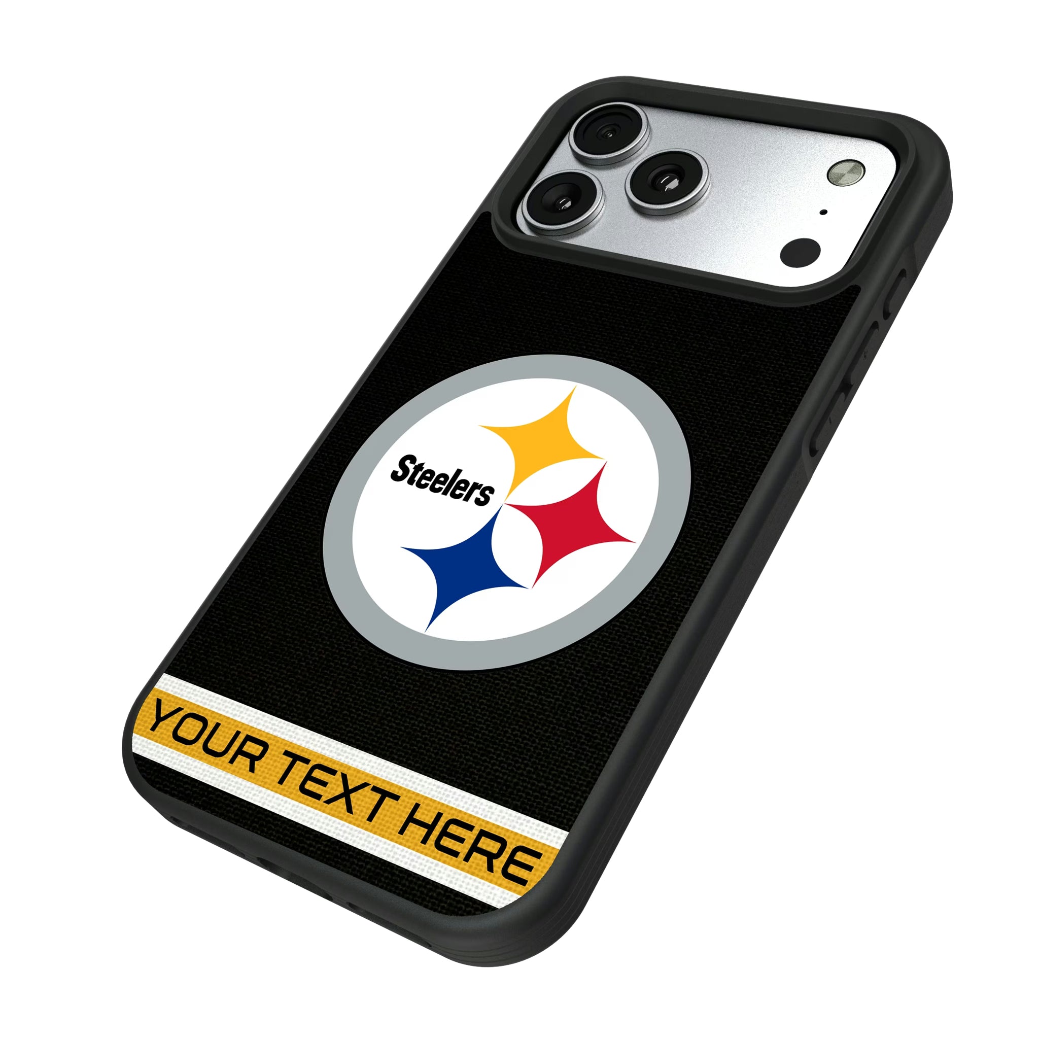 Pittsburgh Steelers Personalized Stripe iPhone Bump Phone Case for Apple iPhone - Isometric View#Device_iPhone 17 Pro Max
