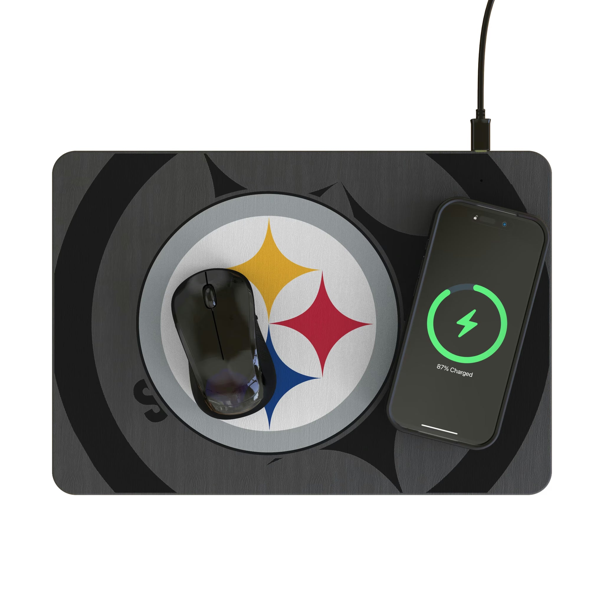 Pittsburgh Steelers Personalized Tilt 15-Watt Wireless Charger and Mouse Pad - Lifestyle