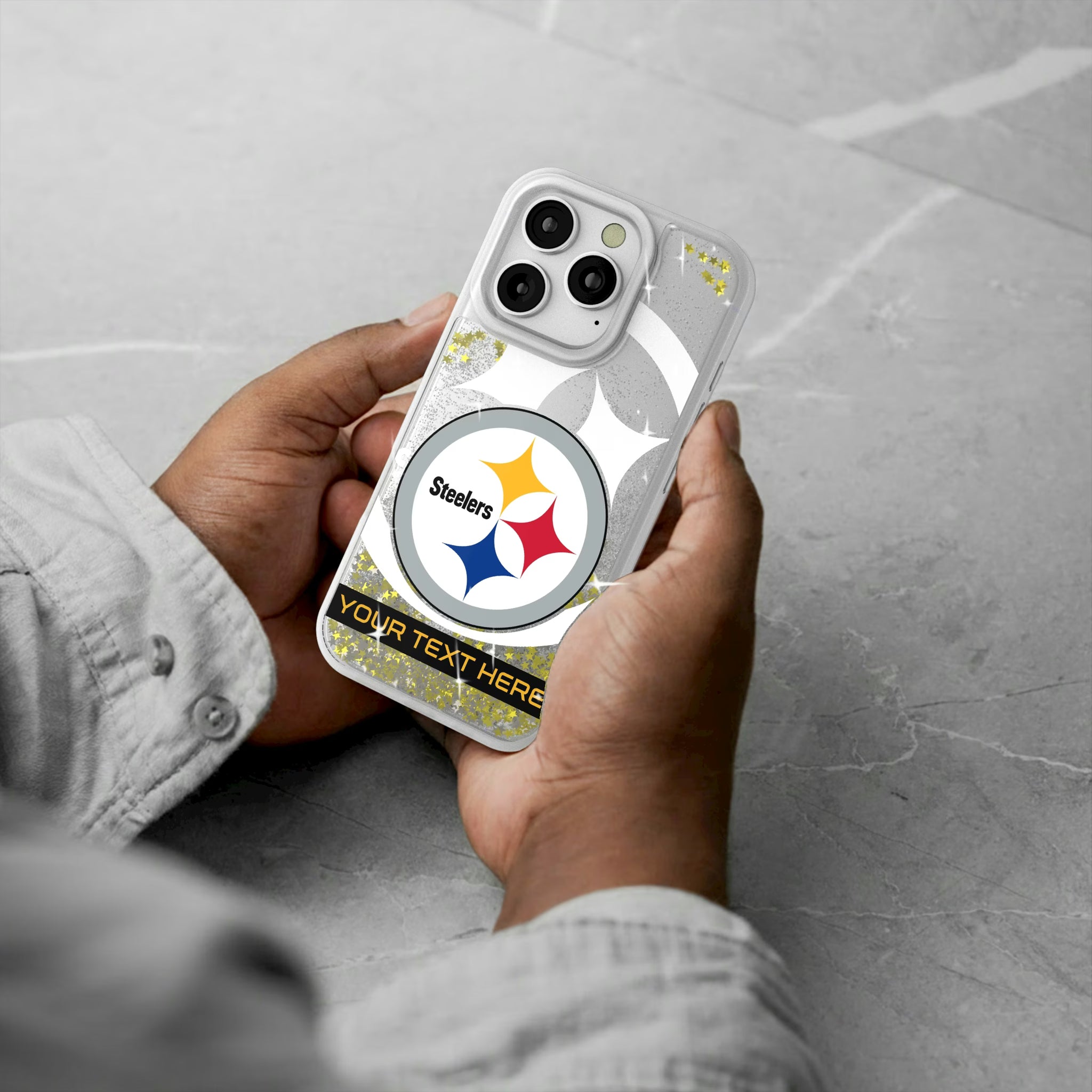 Pittsburgh Steelers Personalized Tilt iPhone Glitter Phone Case for Apple iPhone - Lifestyle#Device_iPhone 16 Pro