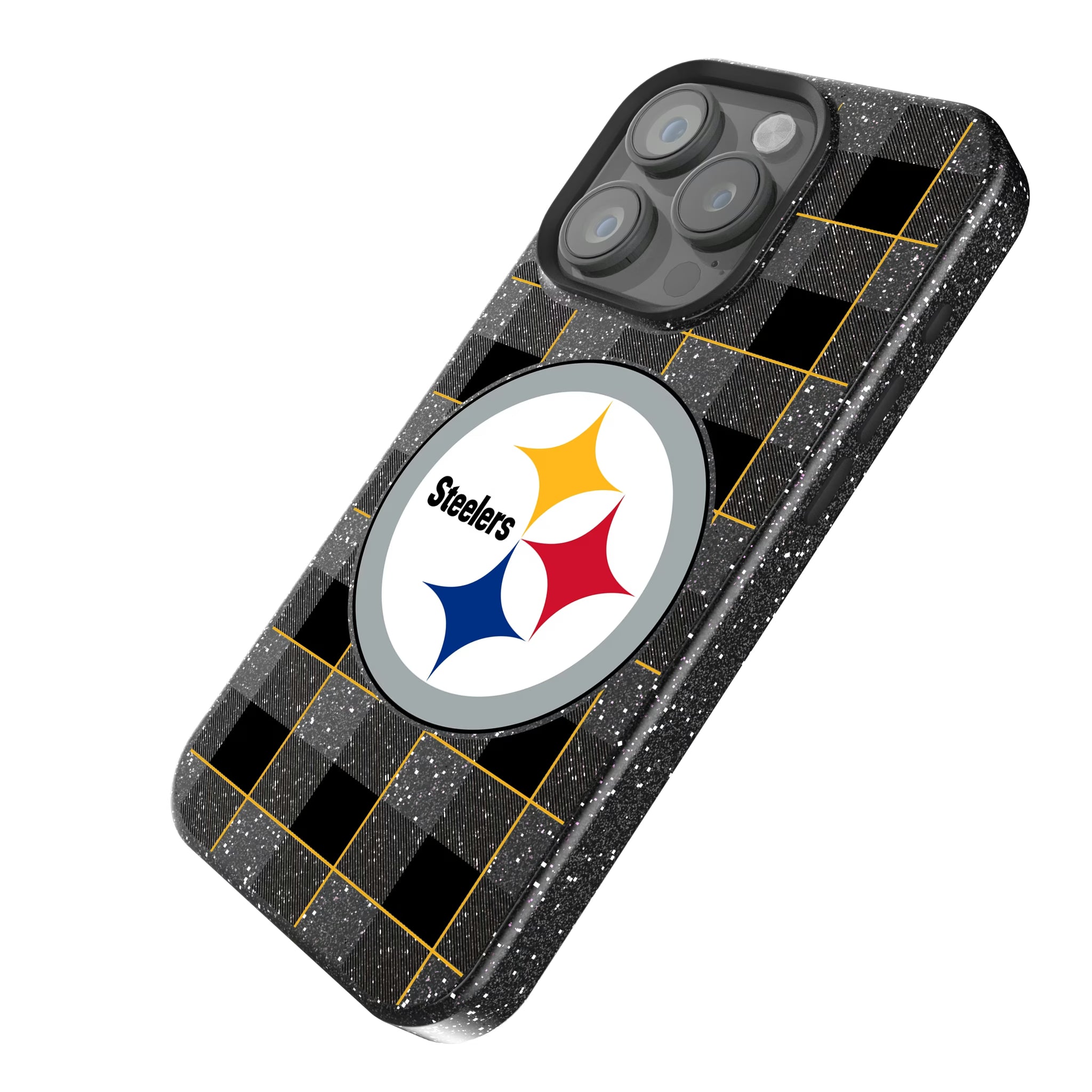 Pittsburgh Steelers Plaid iPhone Bling Phone Case for Apple iPhone - Isometric View