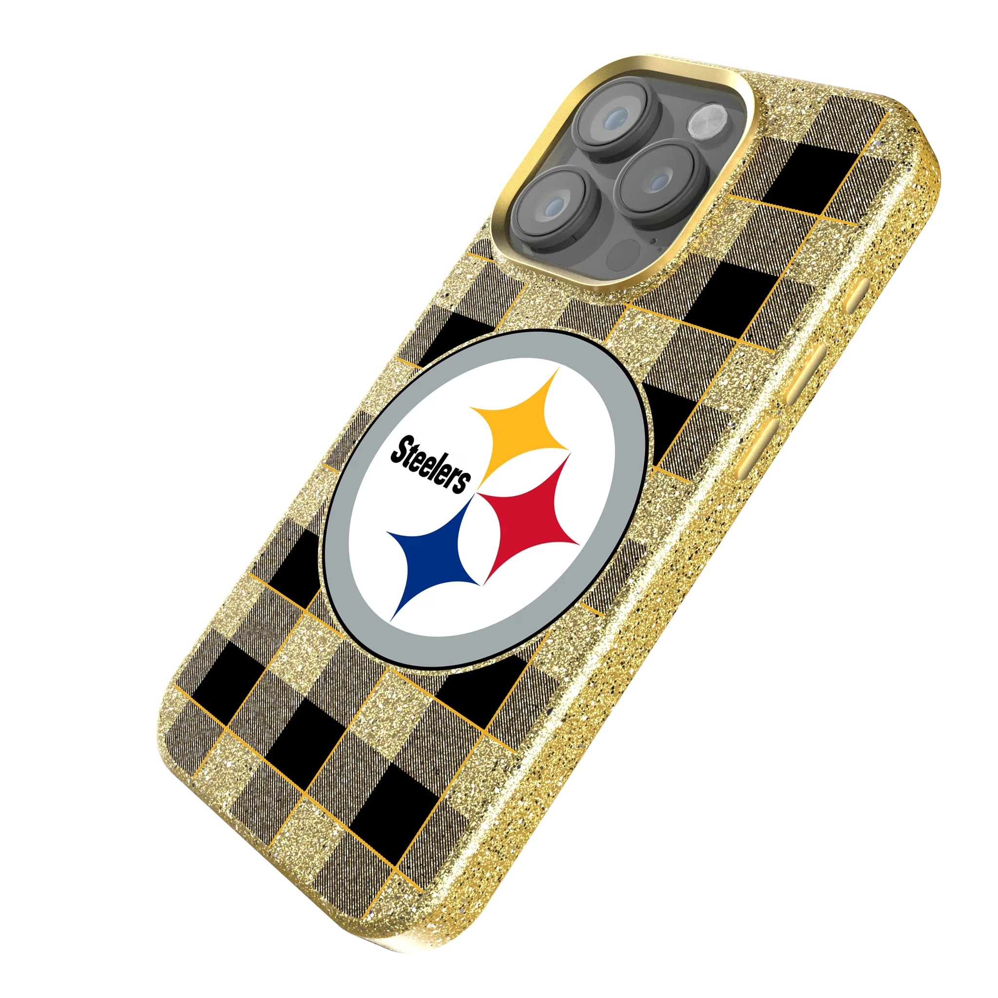 Pittsburgh Steelers Plaid iPhone Bling Phone Case for Apple iPhone - Isometric View