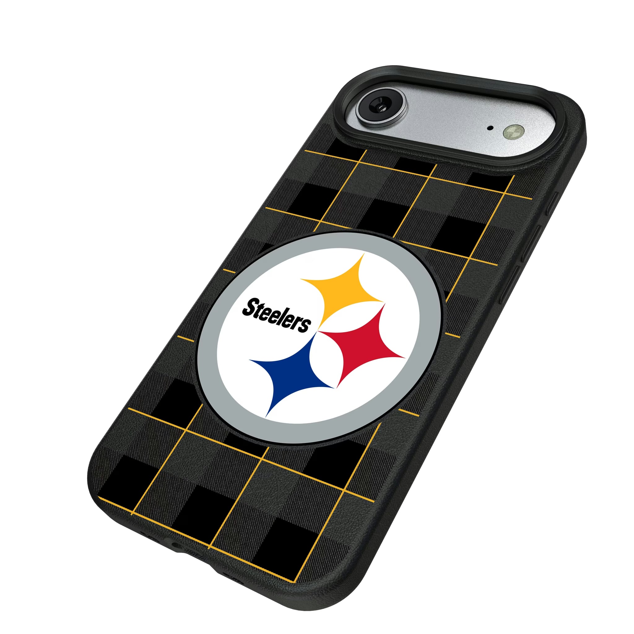 Pittsburgh Steelers Plaid iPhone MagSafe Compatible Phone Case for Apple iPhone - Isometric View#Device_iPhone Air