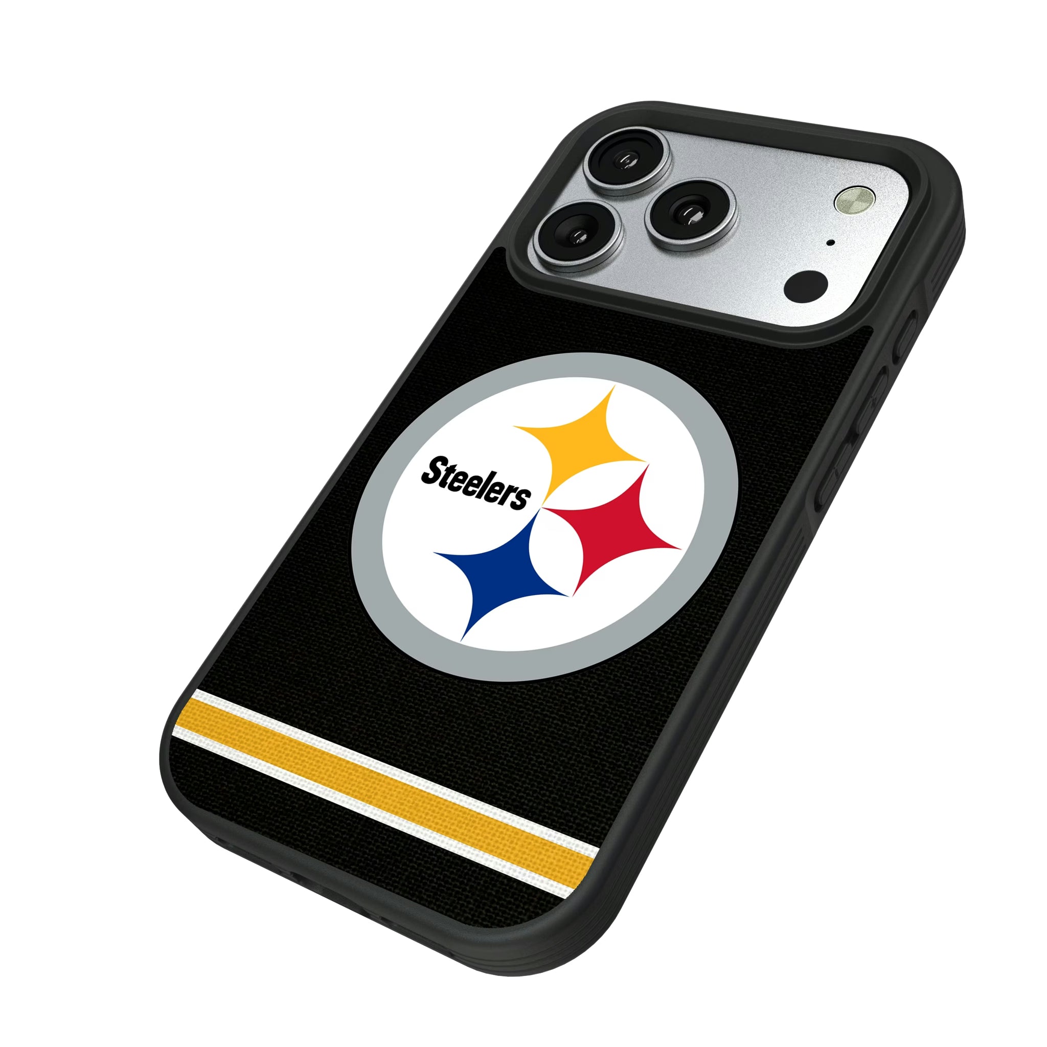 Pittsburgh Steelers Stripe iPhone Bump Phone Case for Apple iPhone - Isometric View#Device_iPhone 17 Pro