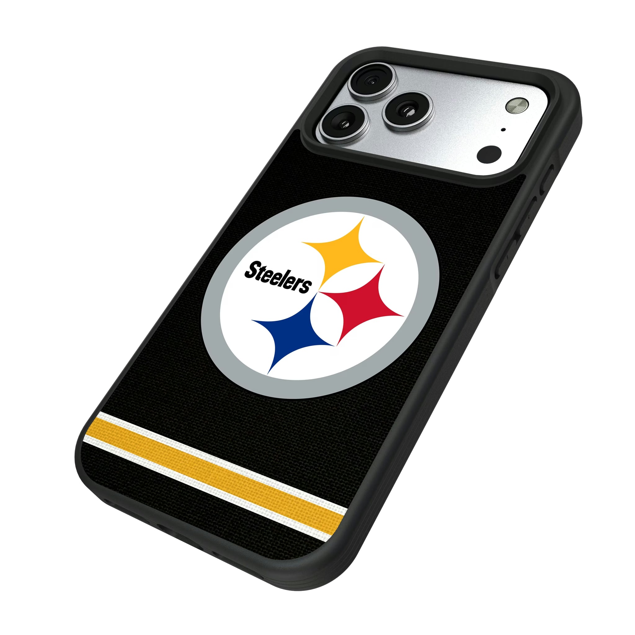 Pittsburgh Steelers Stripe iPhone Bump Phone Case for Apple iPhone - Isometric View#Device_iPhone 17 Pro Max