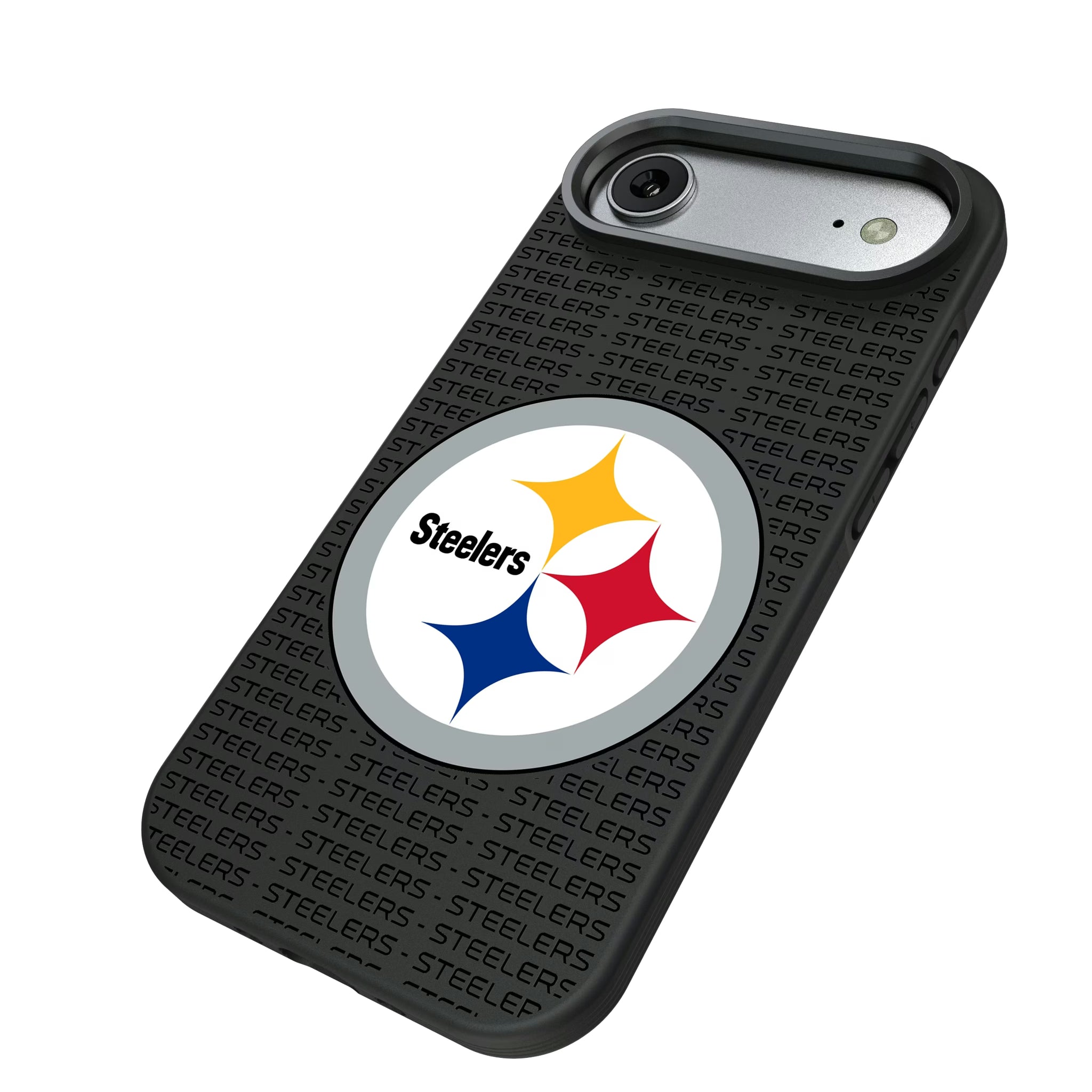 Pittsburgh Steelers Text Backdrop iPhone Bump Phone Case for Apple iPhone - Isometric View#Device_iPhone Air