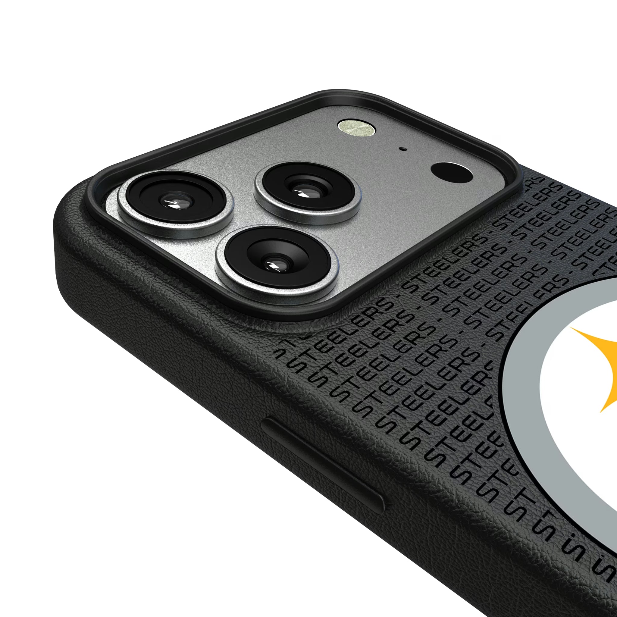 Pittsburgh Steelers Text Backdrop iPhone MagSafe Compatible Phone Case for Apple iPhone - Detail#Device_iPhone 17 Pro