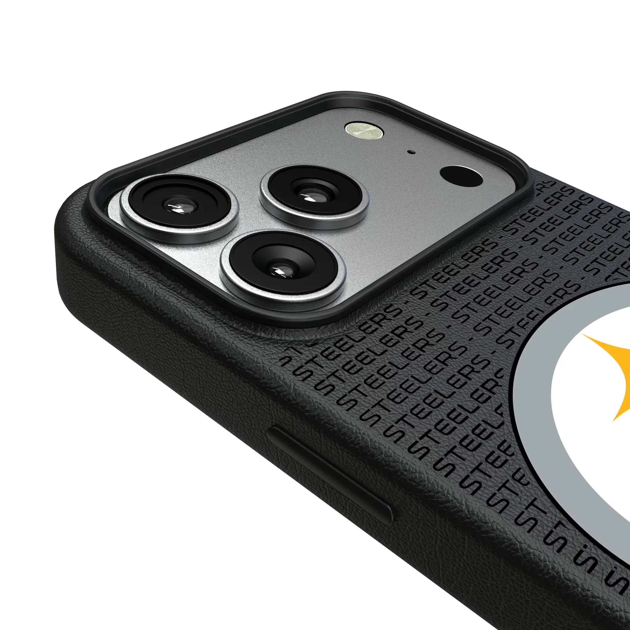 Pittsburgh Steelers Text Backdrop iPhone MagSafe Compatible Phone Case for Apple iPhone - Detail#Device_iPhone 17 Pro