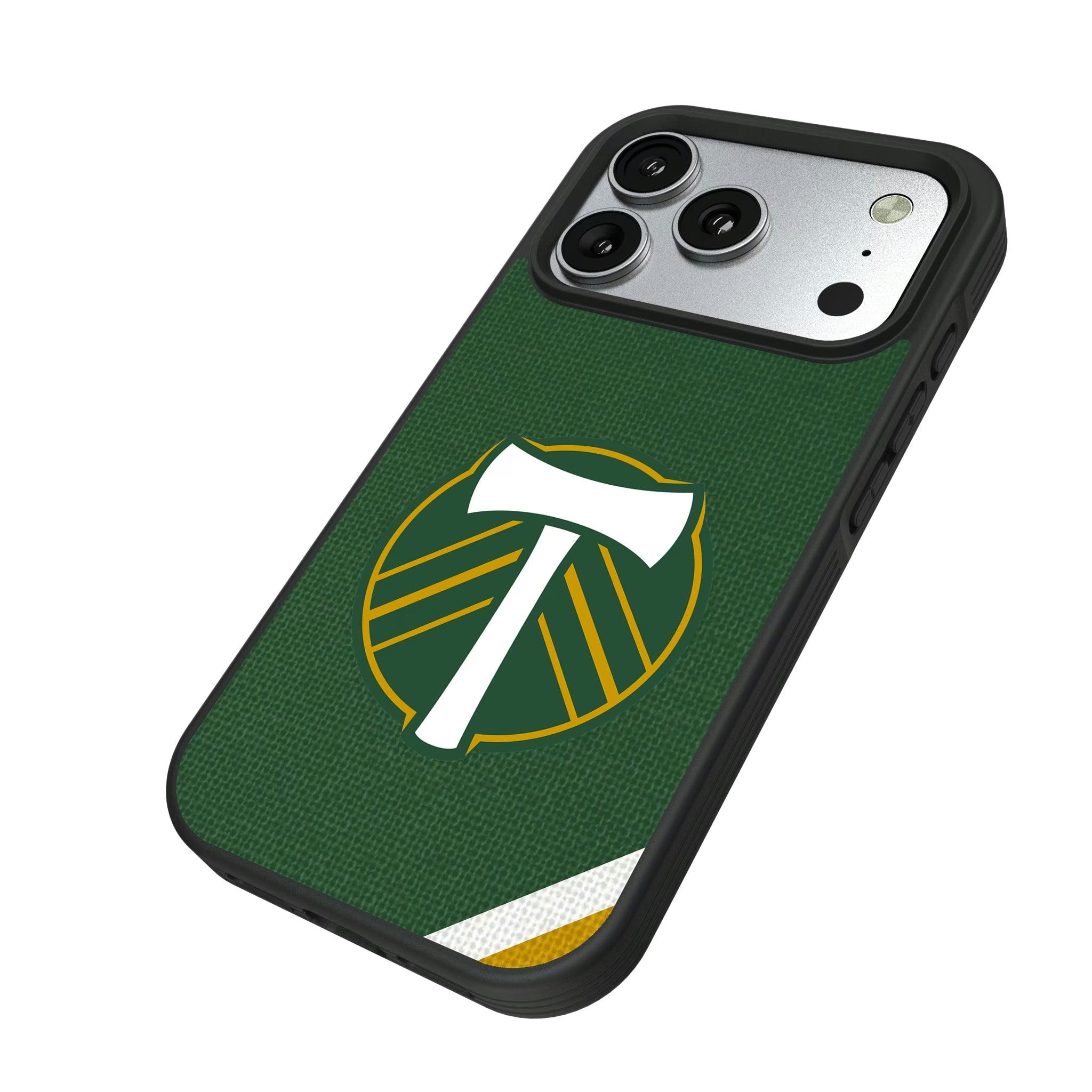 Portland Timbers Diagonal Stripe iPhone Bump Phone Case for Apple iPhone - Isometric View#Device_iPhone 17 Pro