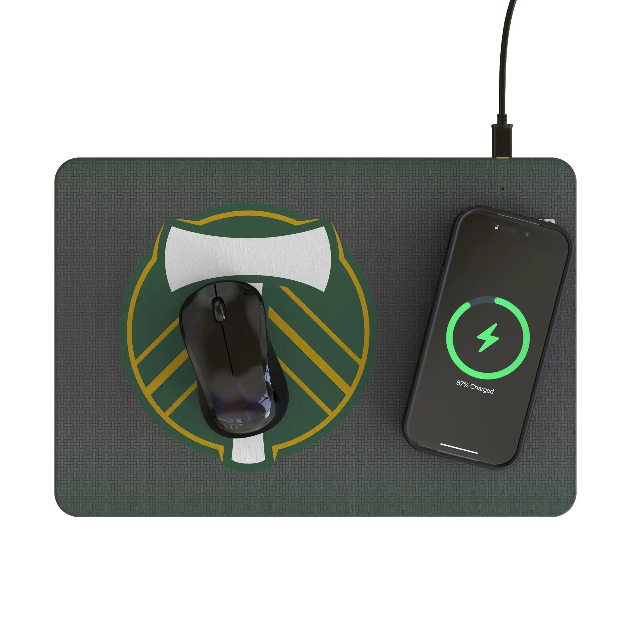 Portland Timbers Linen 15-Watt Wireless Charger and Mouse Pad - Lifestyle