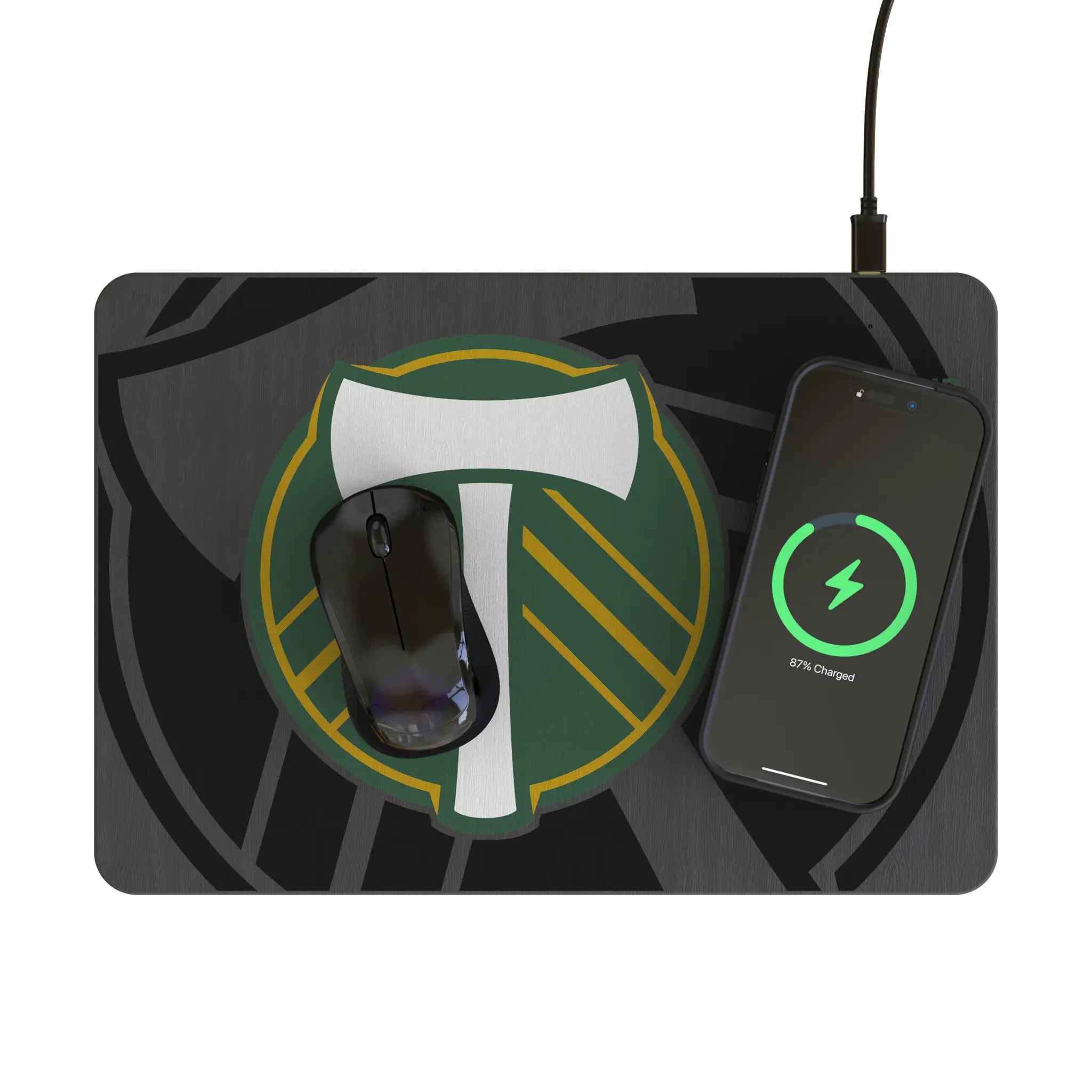Portland Timbers Monocolor Tilt 15-Watt Wireless Charger and Mouse Pad - Lifestyle