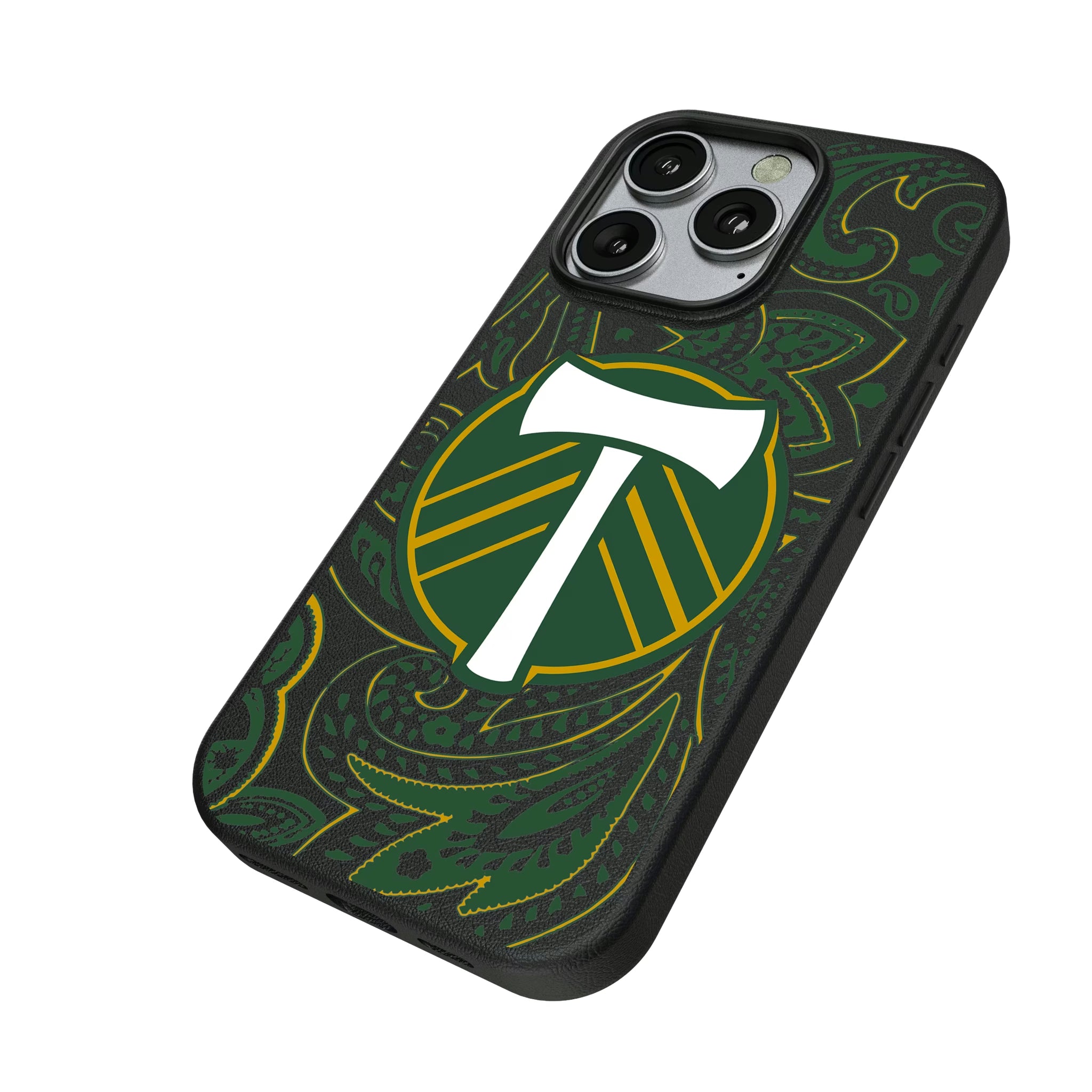 Portland Timbers Paisley iPhone MagSafe Compatible Phone Case for Apple iPhone - Isometric View
