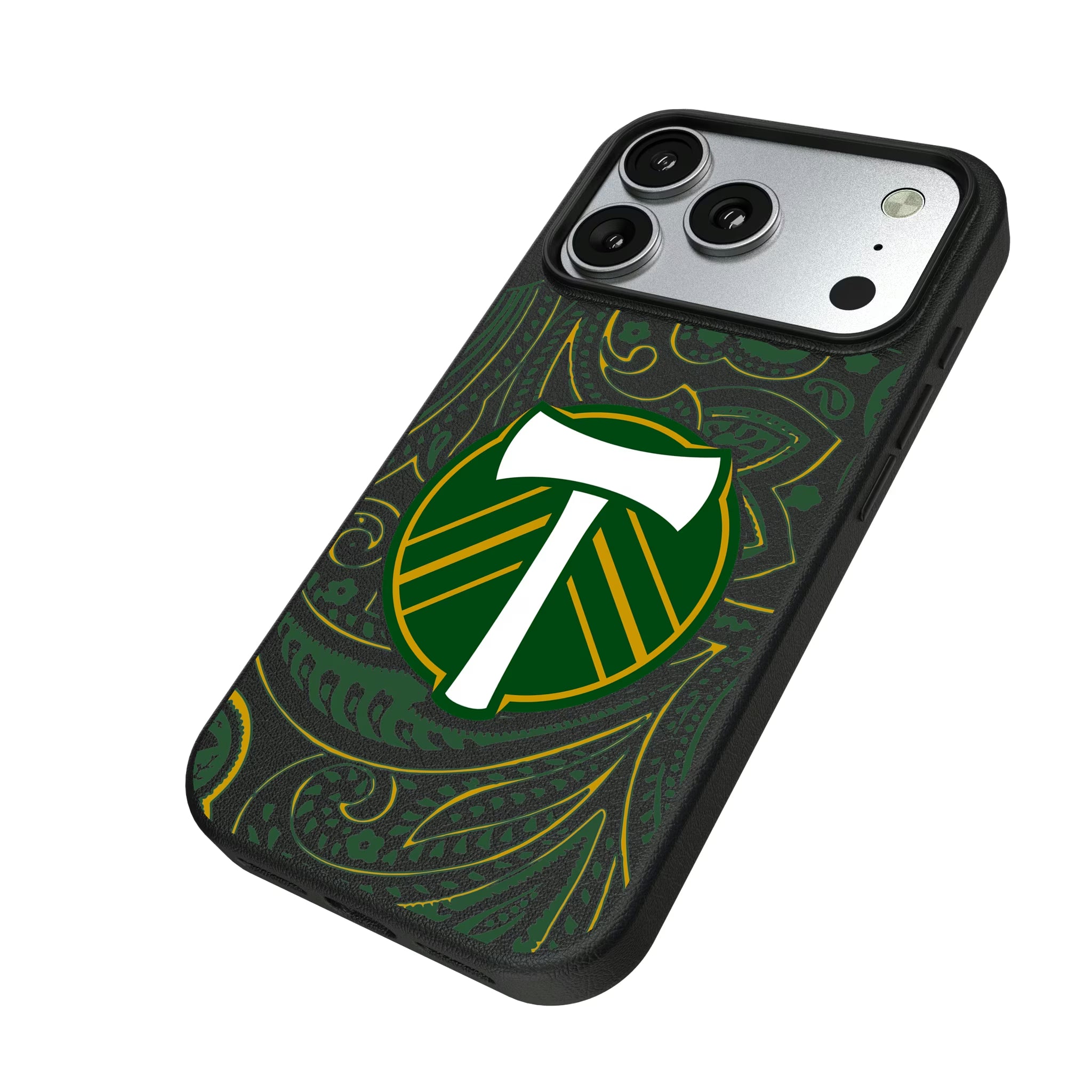 Portland Timbers Paisley iPhone MagSafe Compatible Phone Case for Apple iPhone - Isometric View#Device_iPhone 17 Pro