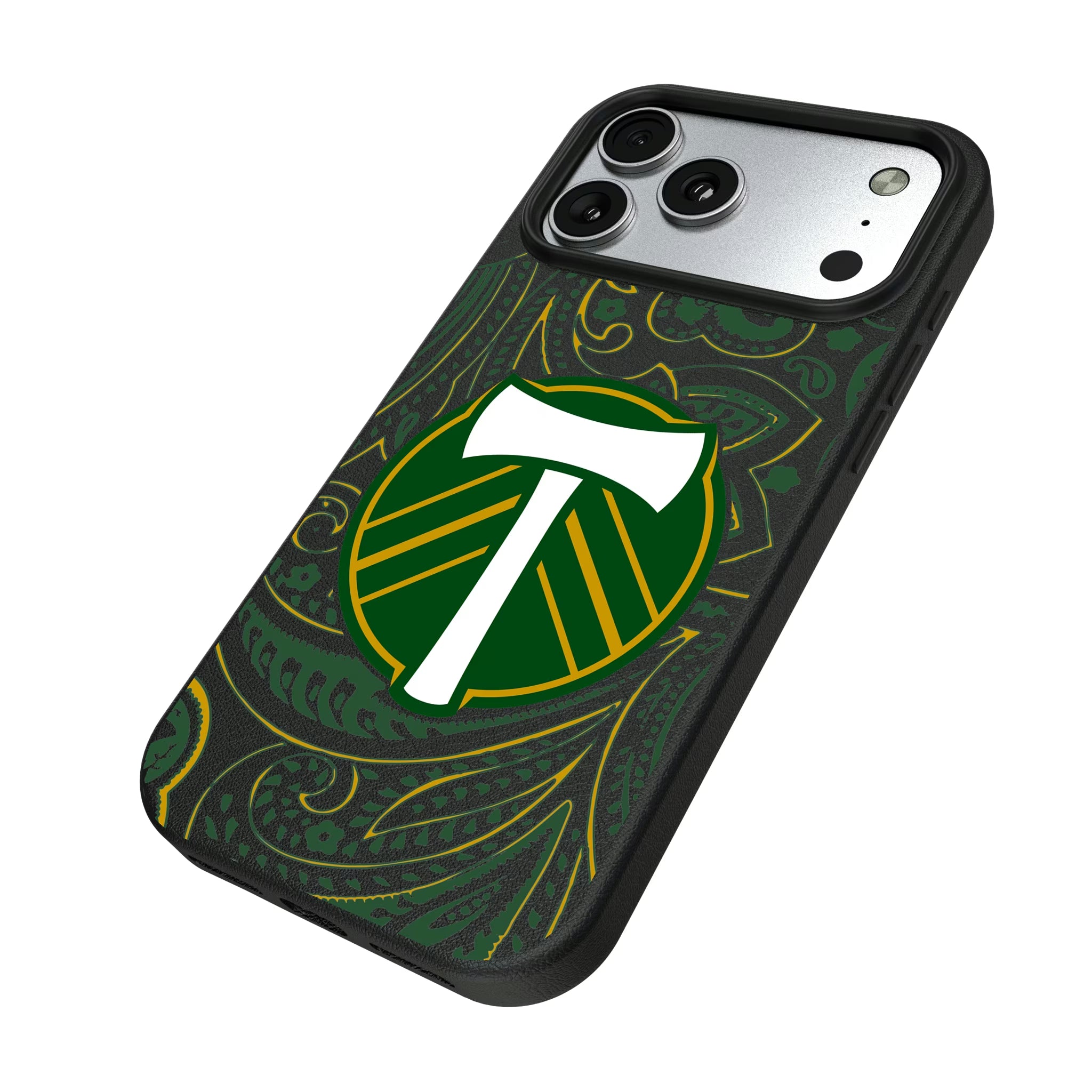 Portland Timbers Paisley iPhone MagSafe Compatible Phone Case for Apple iPhone - Isometric View#Device_iPhone 17 Pro Max