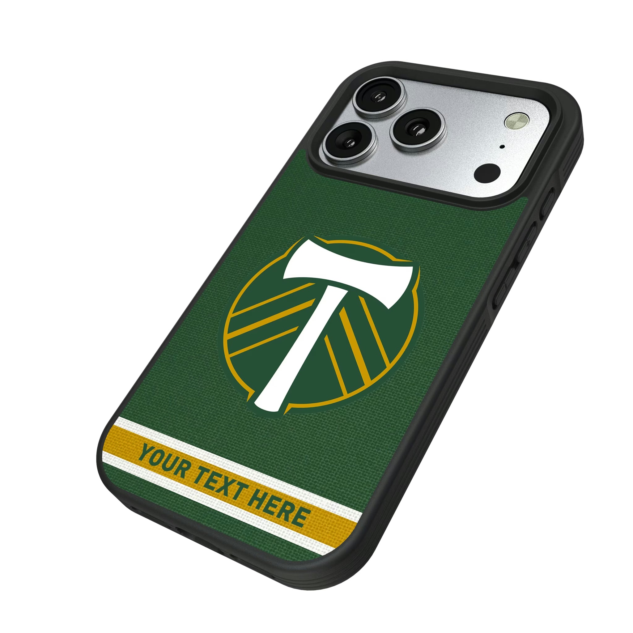 Portland Timbers Personalized Stripe iPhone Bump Phone Case for Apple iPhone - Isometric View#Device_iPhone 17 Pro