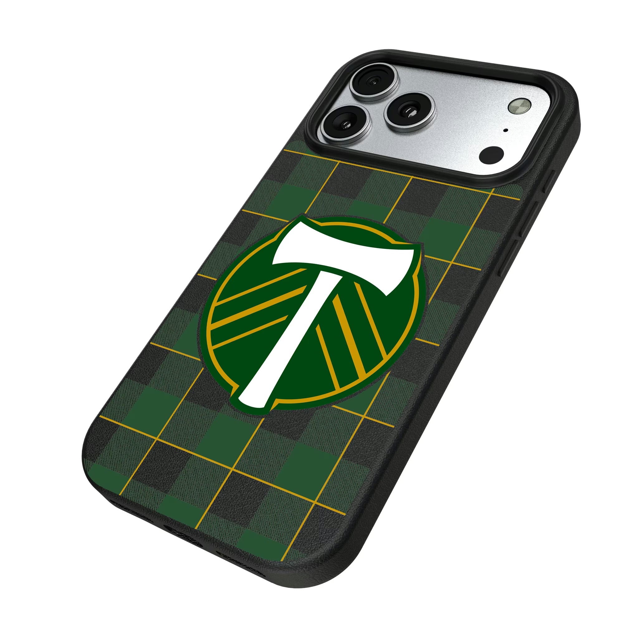 Portland Timbers Plaid iPhone MagSafe Compatible Phone Case for Apple iPhone - Isometric View#Device_iPhone 17 Pro Max