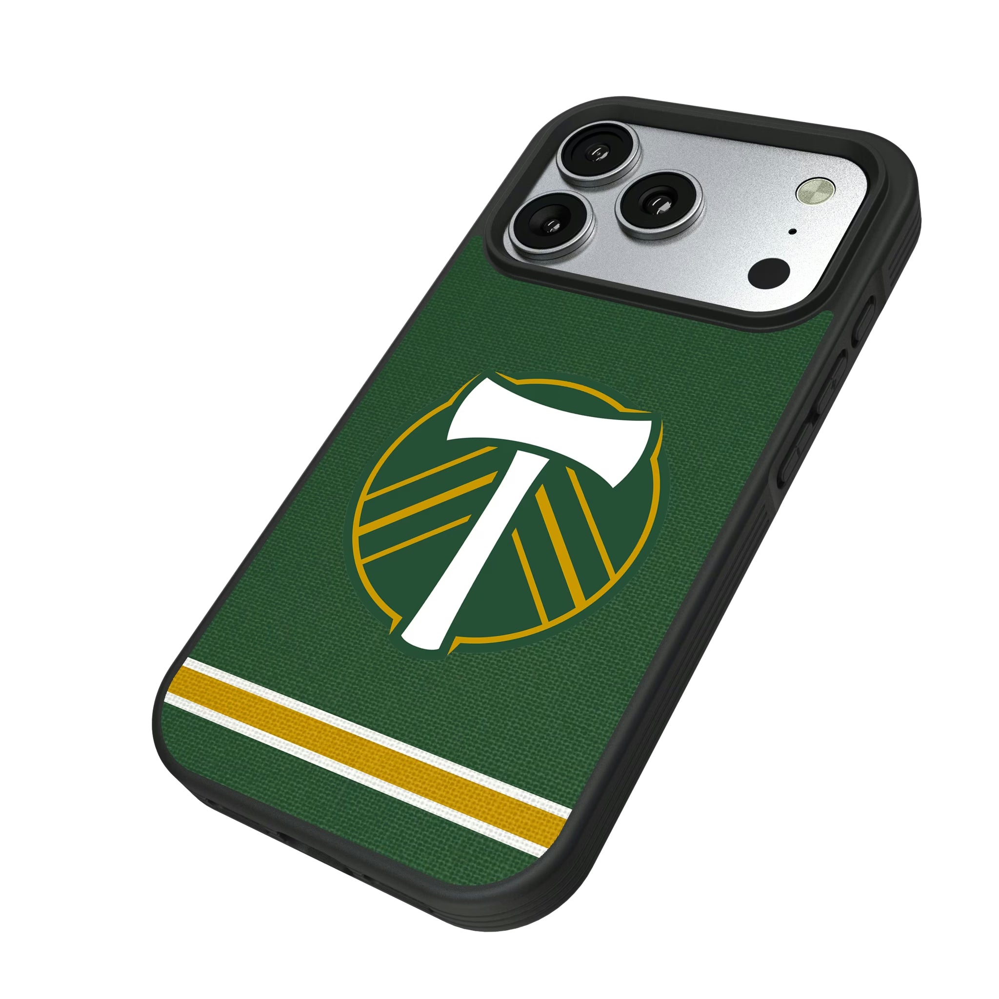 Portland Timbers Stripe iPhone Bump Phone Case for Apple iPhone - Isometric View#Device_iPhone 17 Pro