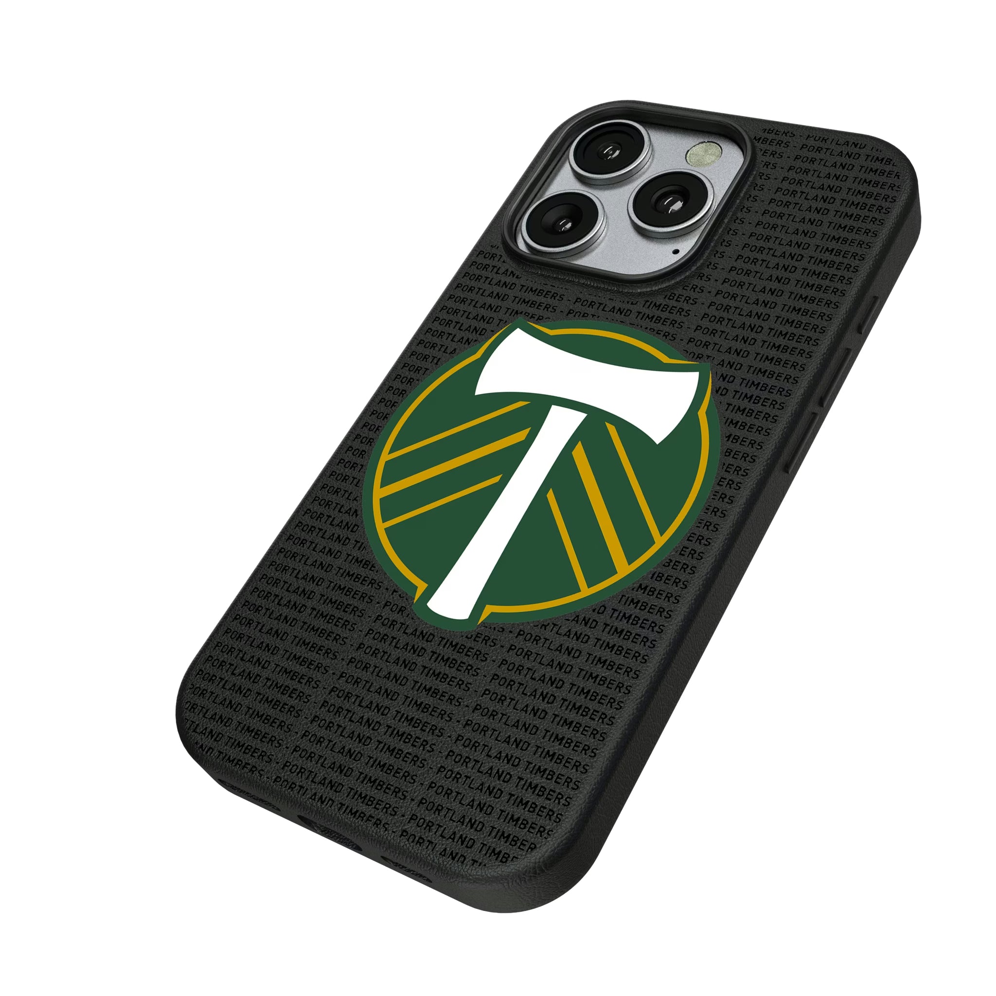 Portland Timbers Text Backdrop iPhone MagSafe Compatible Phone Case for Apple iPhone - Isometric View