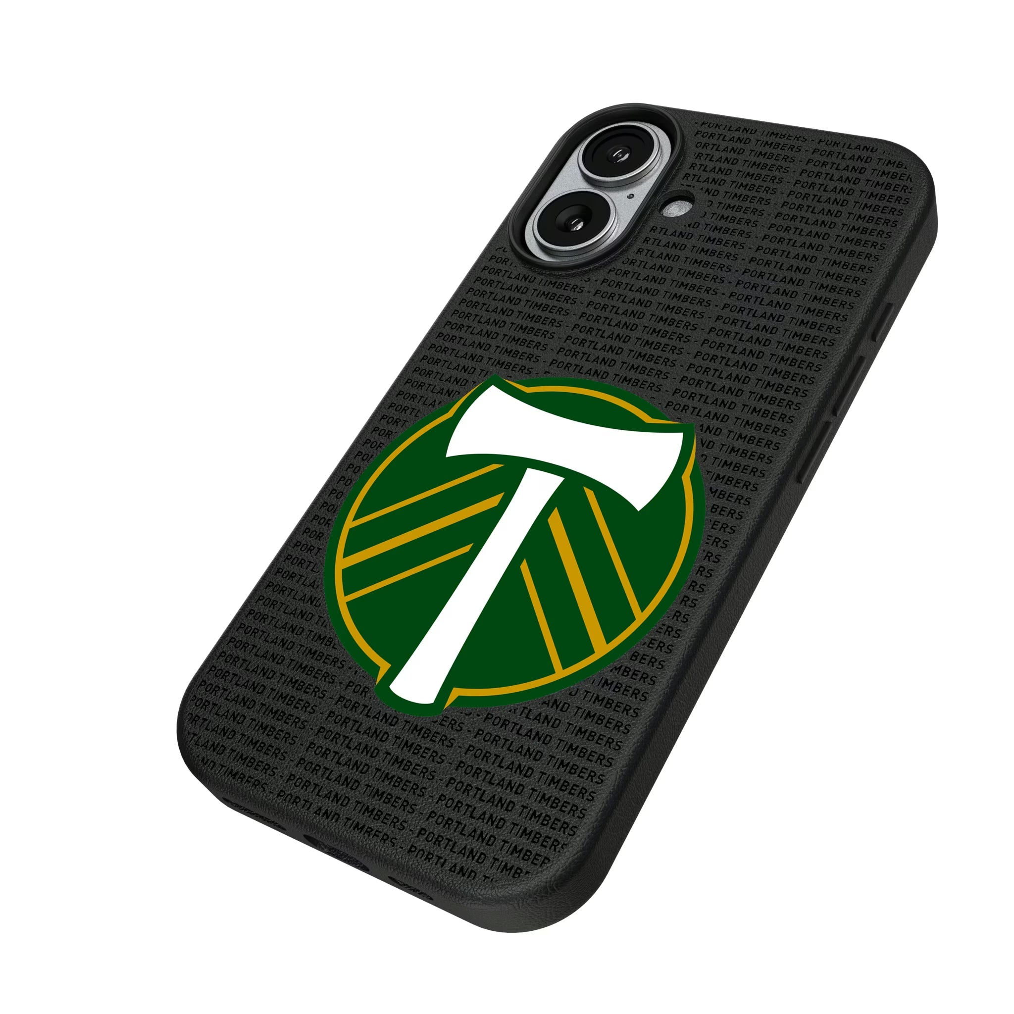 Portland Timbers Text Backdrop iPhone MagSafe Compatible Phone Case for Apple iPhone - Isometric View#Device_iPhone 17