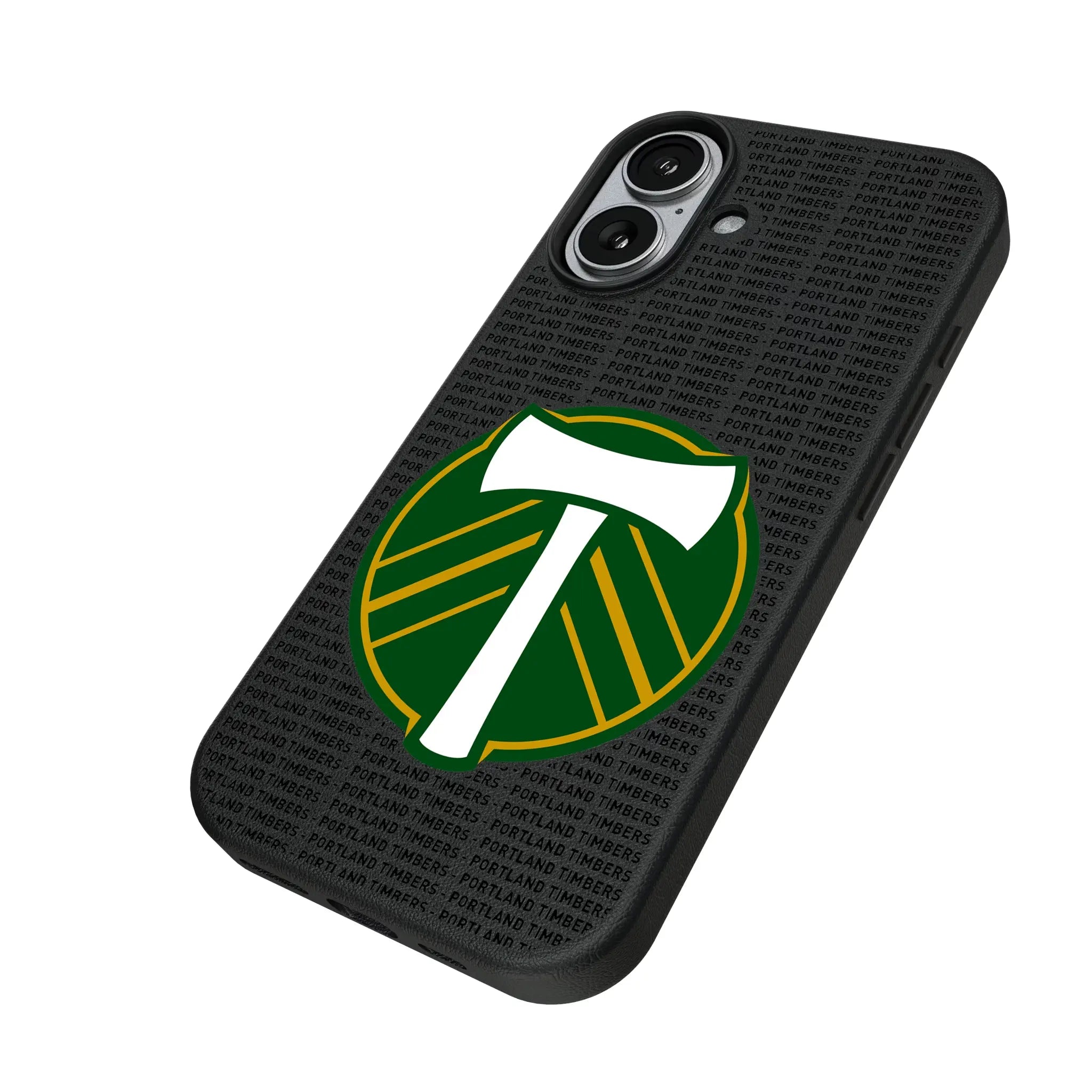 Portland Timbers Text Backdrop iPhone MagSafe Compatible Phone Case for Apple iPhone - Isometric View#Device_iPhone 17