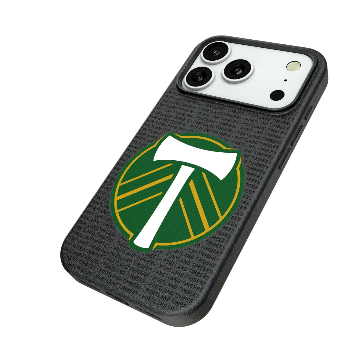 Portland Timbers Text Backdrop iPhone MagSafe Compatible Phone Case for Apple iPhone - Isometric View#Device_iPhone 18 Pro