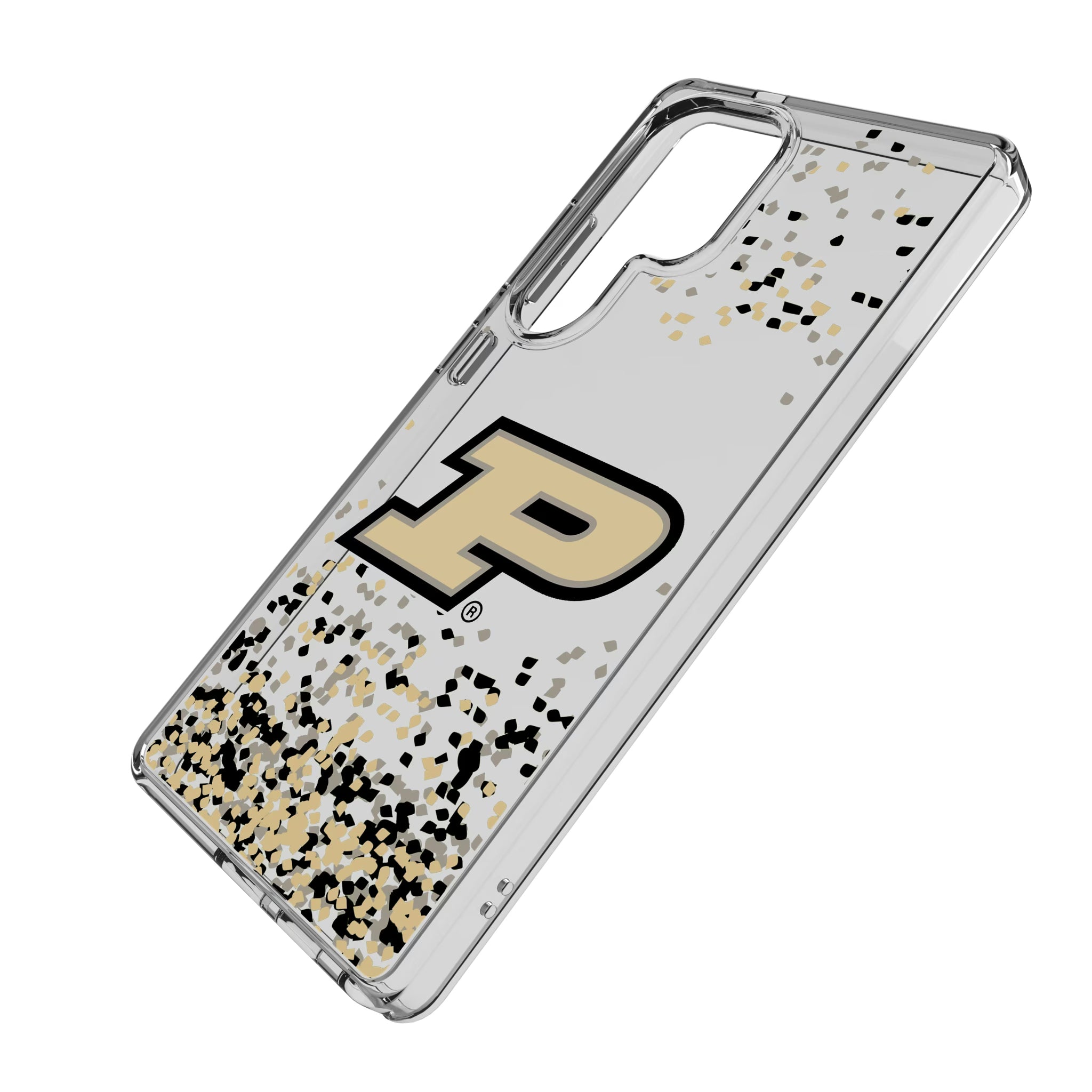 Purdue University Boilermakers Confetti Galaxy Clear Phone Case for Samsung Galaxy - Isometric View