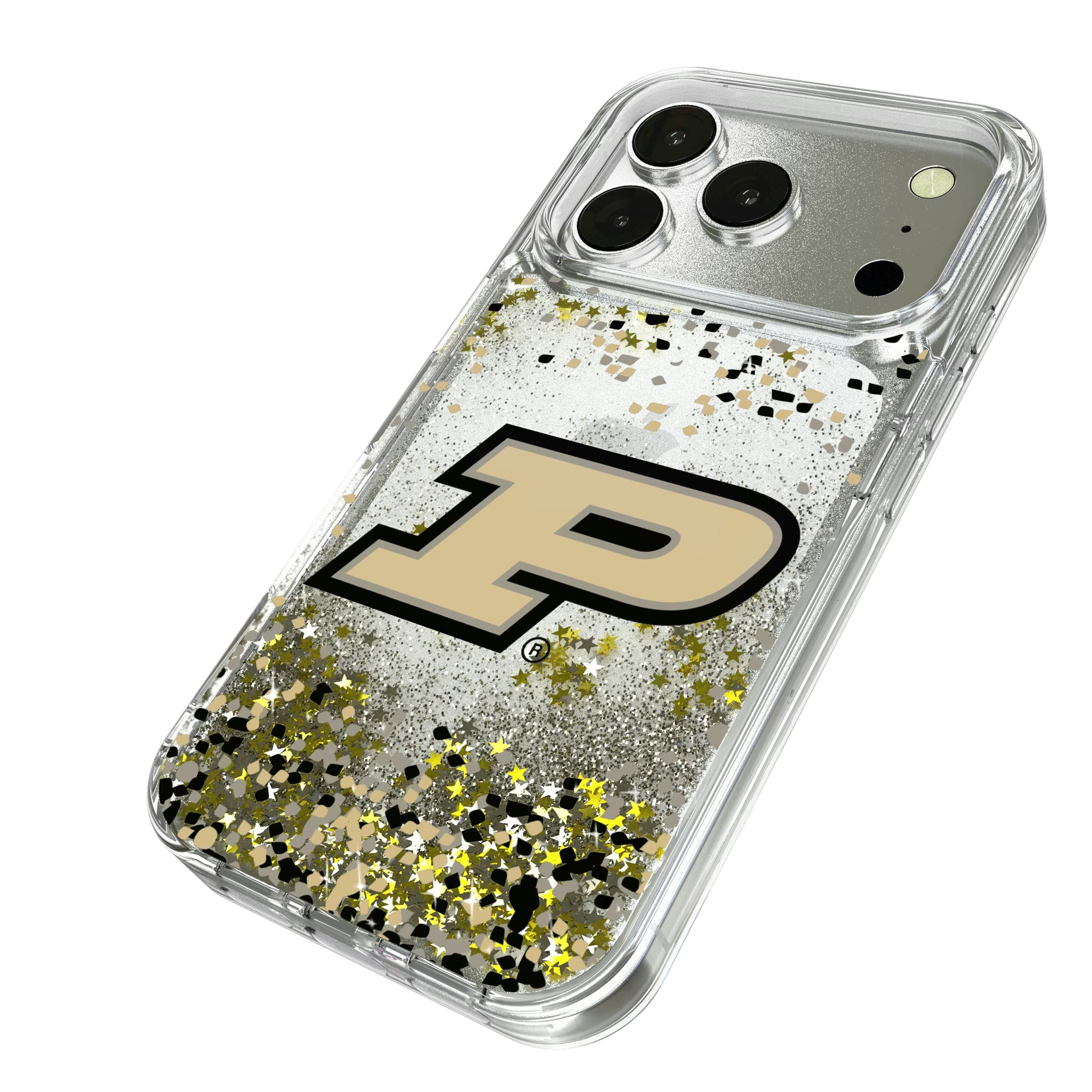 Purdue University Boilermakers Confetti iPhone Glitter Phone Case for Apple iPhone - Isometric View