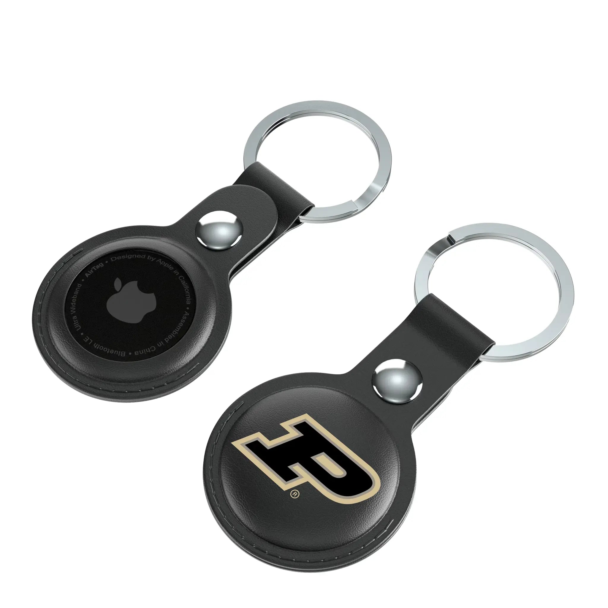 Purdue University Boilermakers Insignia AirTag Black Airtag Holder 2-Pack - Isometric View