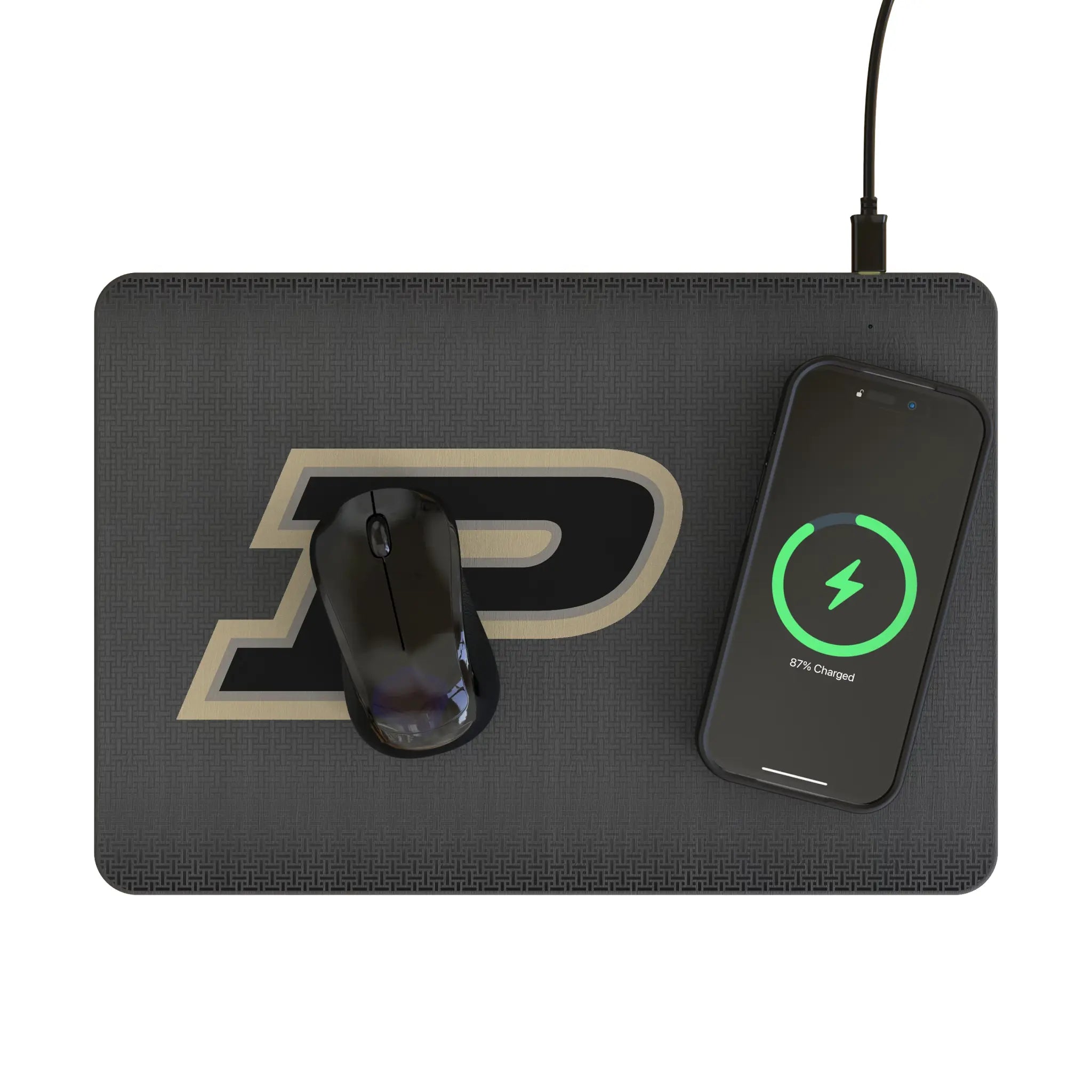 Purdue University Boilermakers Linen 15-Watt Wireless Charger and Mouse Pad - Lifestyle