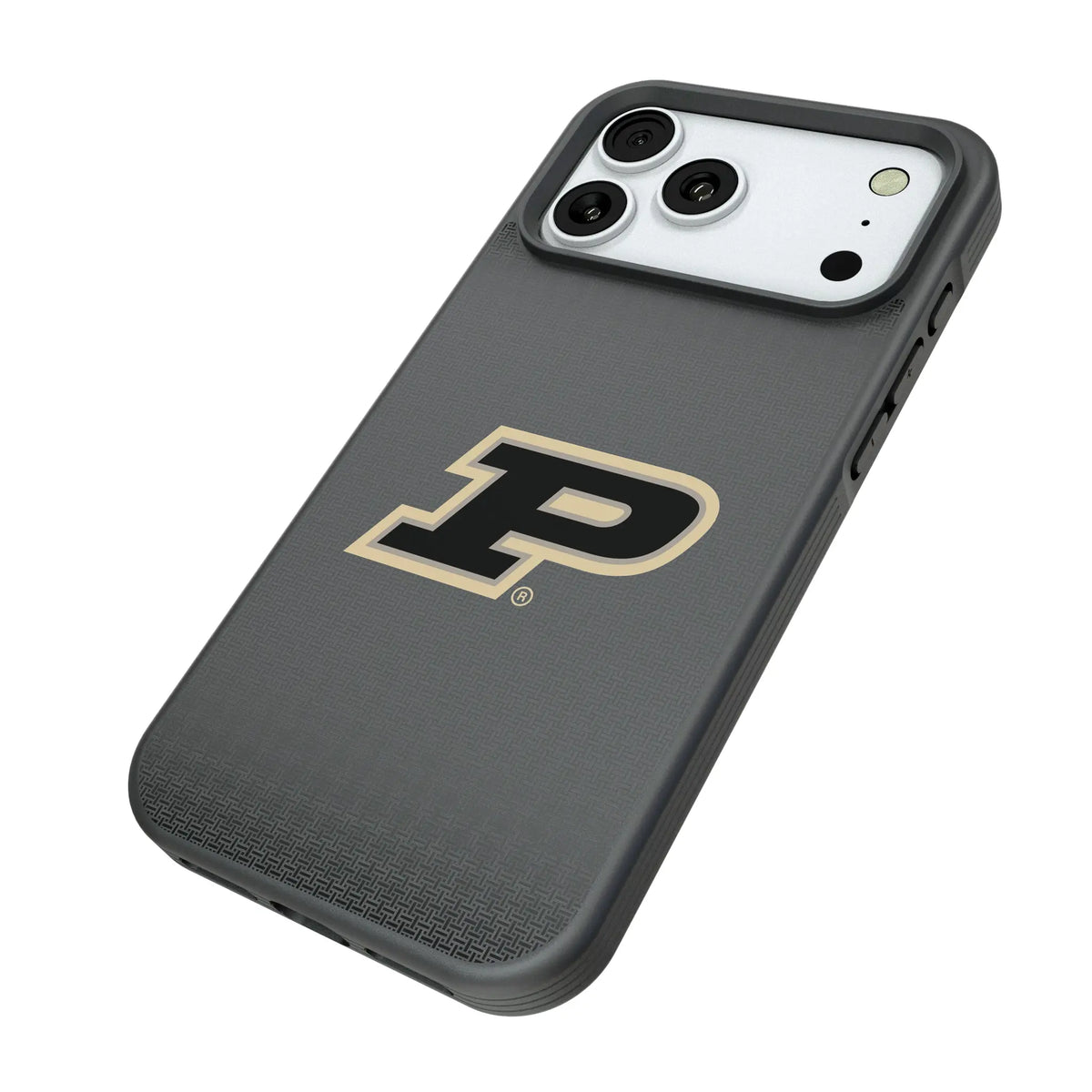 Purdue University Boilermakers Linen iPhone Bump Phone Case for Apple iPhone - Isometric View#Device_iPhone 18 Pro Max