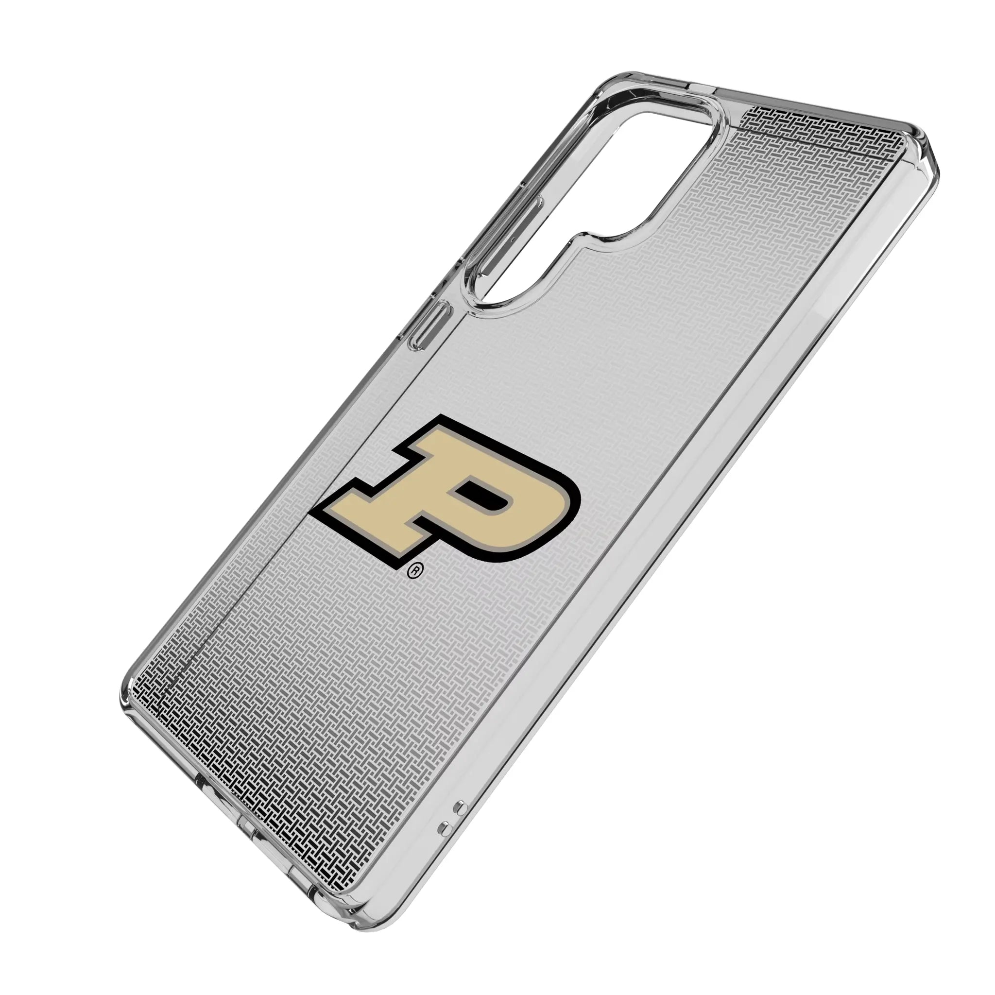 Purdue University Boilermakers Linen Galaxy Clear Phone Case for Samsung Galaxy - Isometric View#Device_Galaxy S25 Ultra