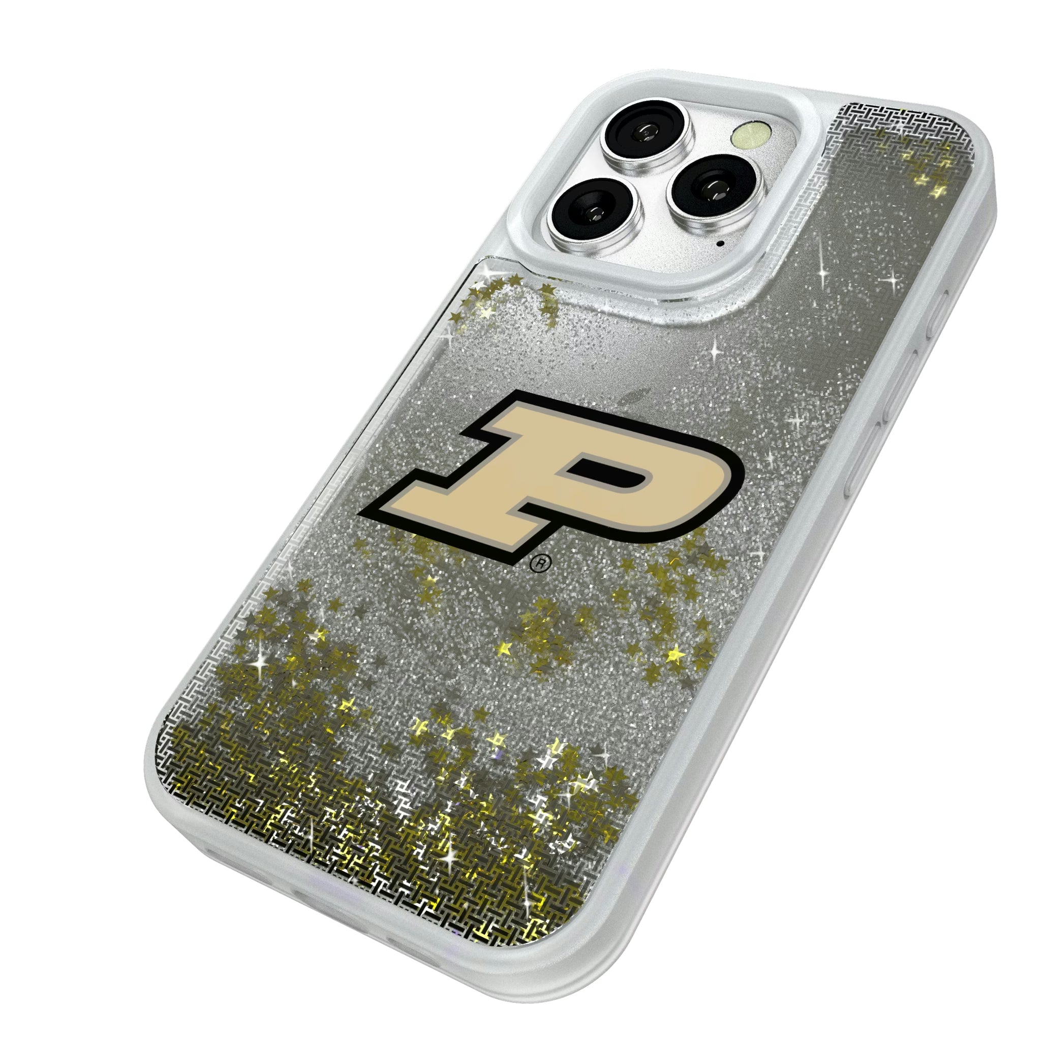 Purdue University Boilermakers Linen iPhone Glitter Phone Case for Apple iPhone - Isometric View#Device_iPhone 16 Pro