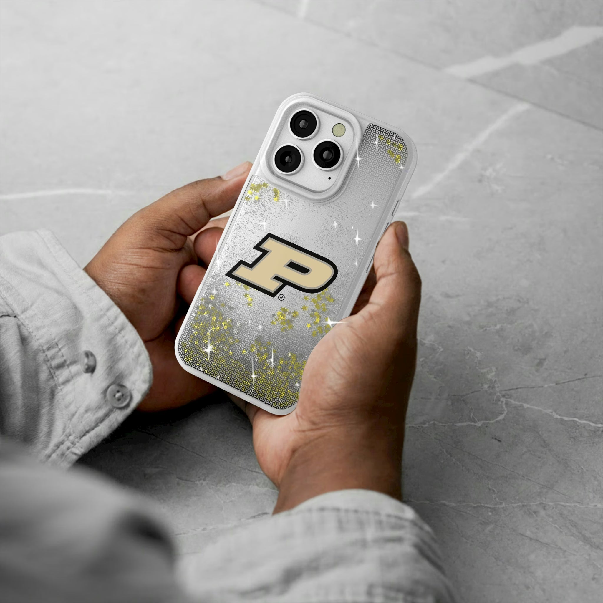 Purdue University Boilermakers Linen iPhone Glitter Phone Case for Apple iPhone - Lifestyle#Device_iPhone 16 Pro