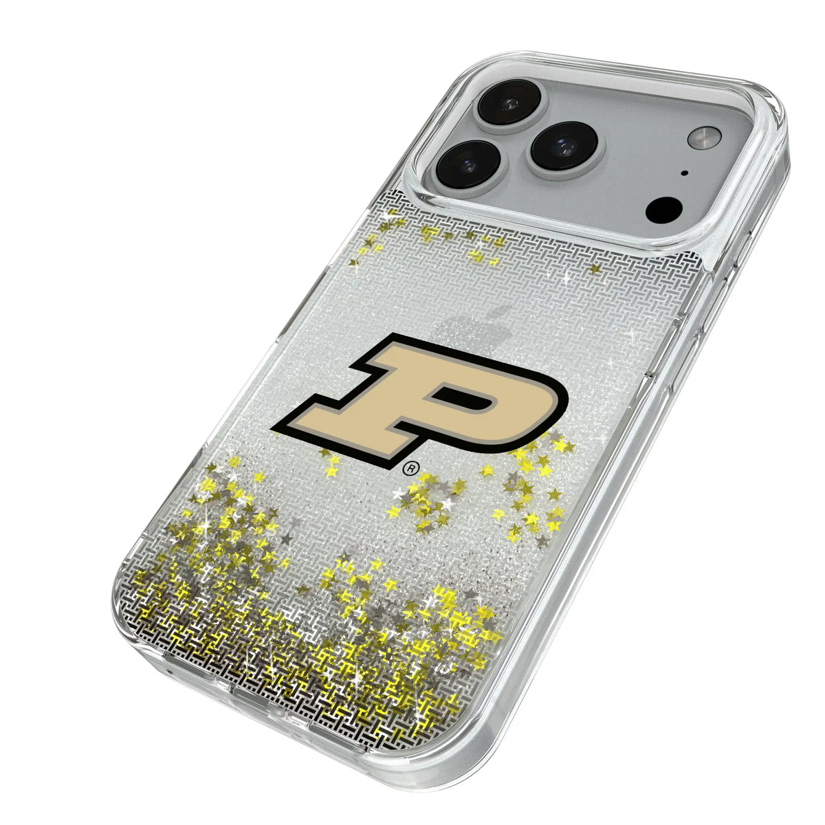 Purdue University Boilermakers Linen iPhone Glitter Phone Case for Apple iPhone - Isometric View#Device_iPhone 18 Pro