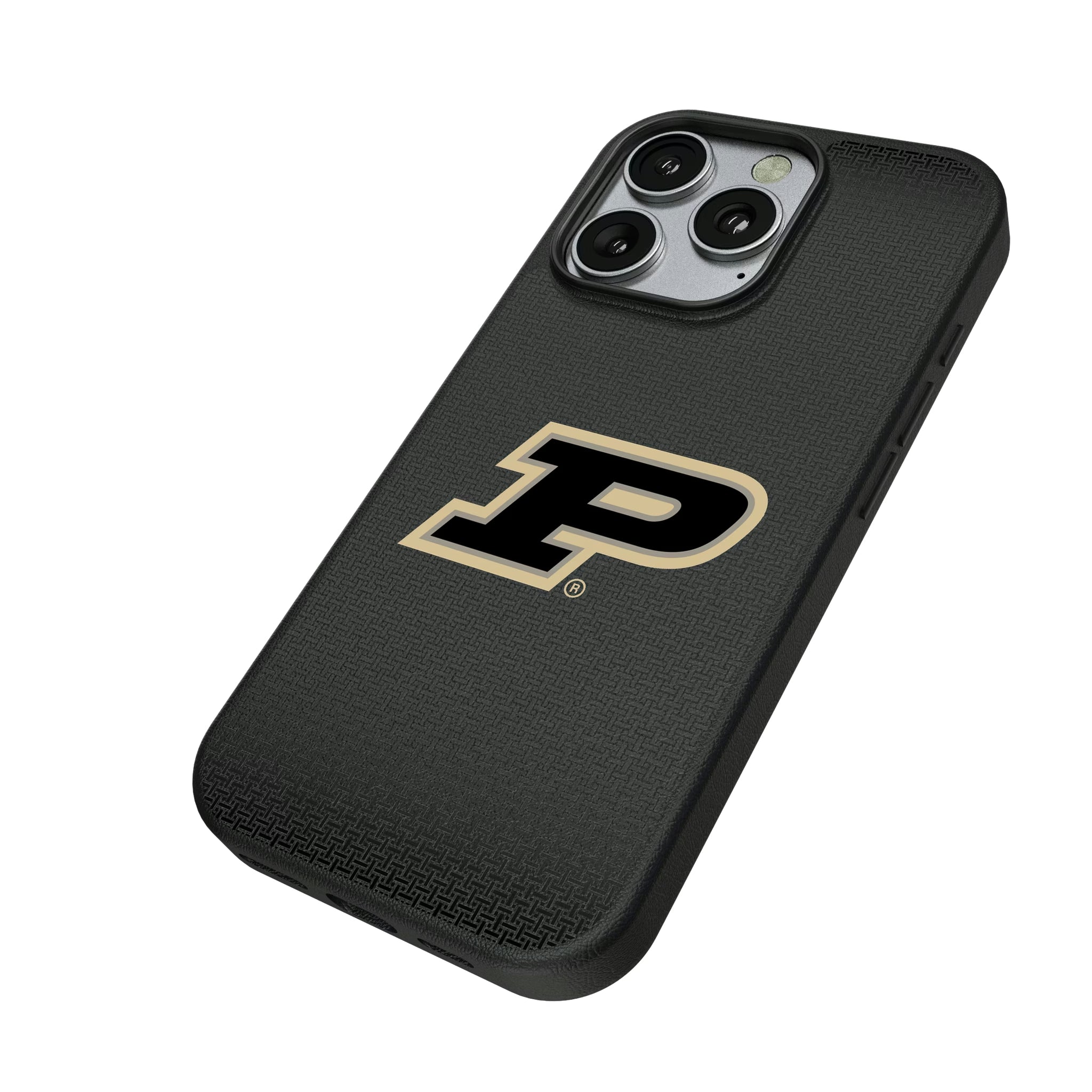 Purdue University Boilermakers Linen iPhone MagSafe Compatible Phone Case for Apple iPhone - Isometric View