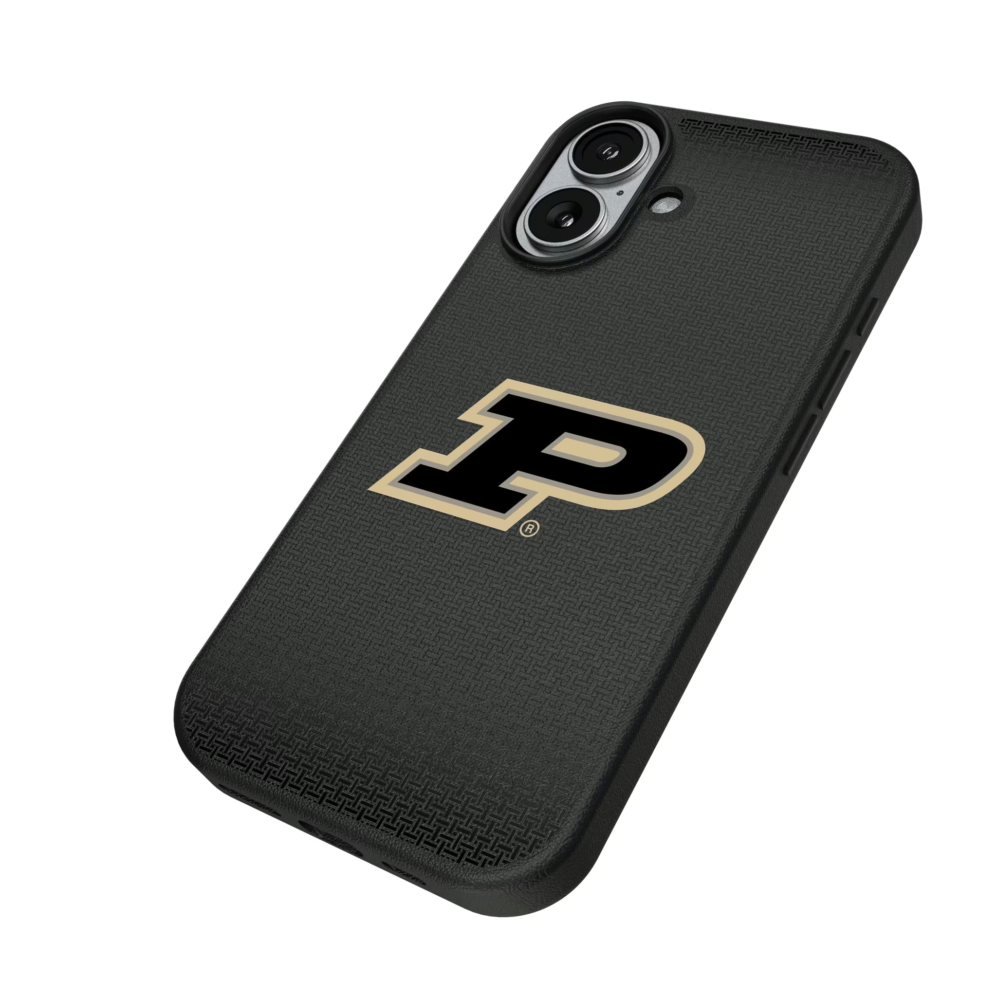 Purdue University Boilermakers Linen iPhone MagSafe Compatible Phone Case for Apple iPhone - Isometric View#Device_iPhone 17