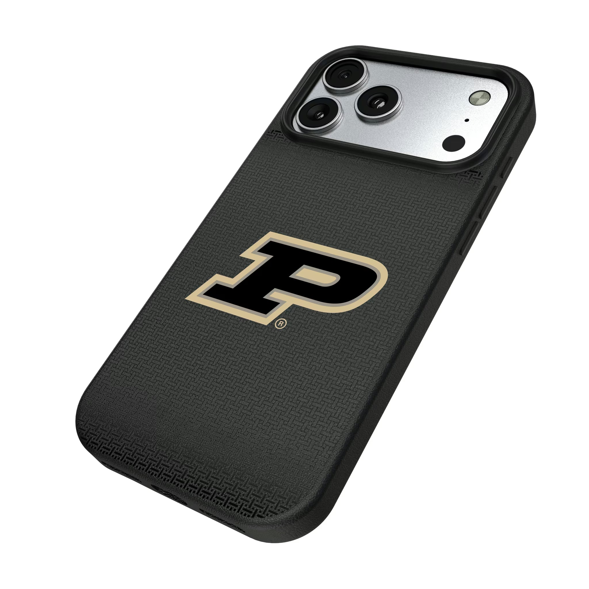 Purdue University Boilermakers Linen iPhone MagSafe Compatible Phone Case for Apple iPhone - Isometric View#Device_iPhone 17 Pro Max