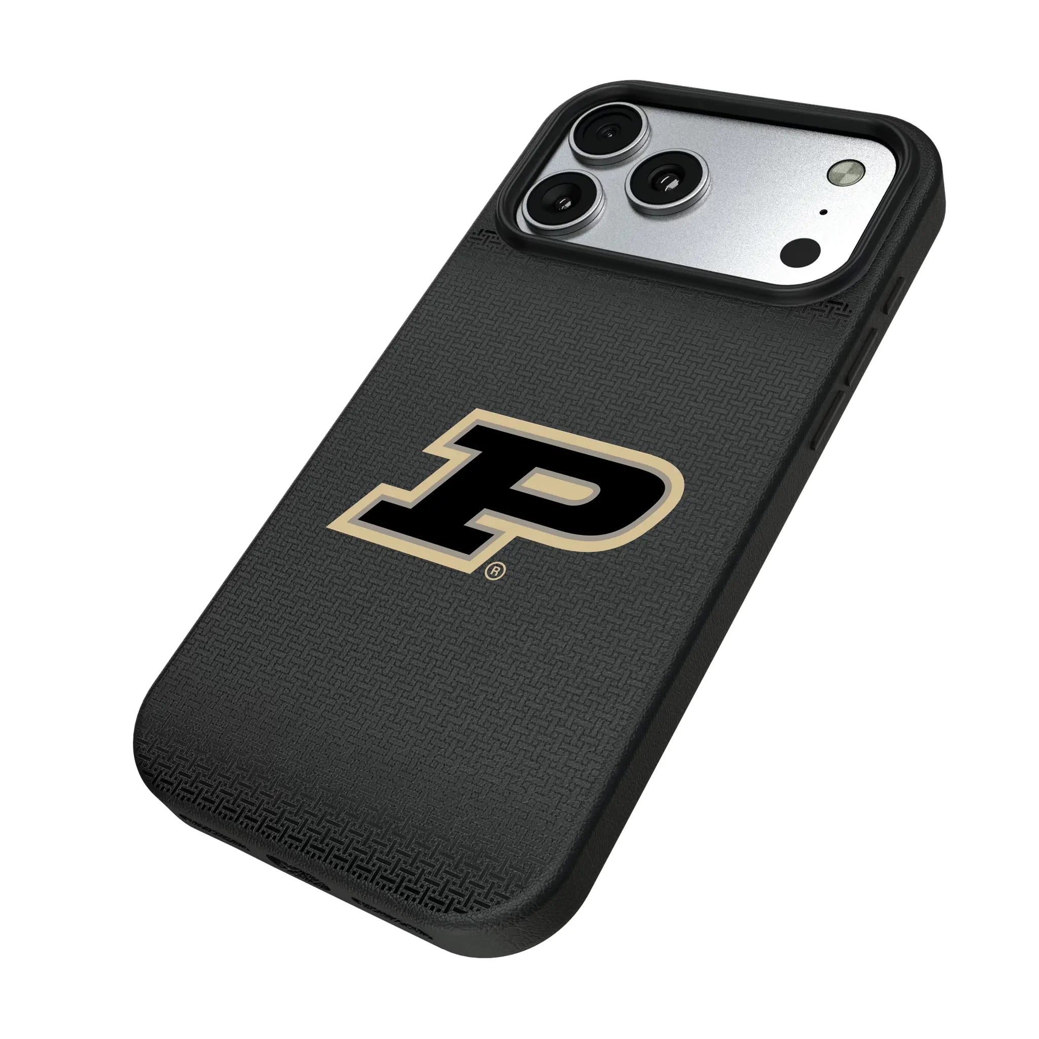 Purdue University Boilermakers Linen iPhone MagSafe Compatible Phone Case for Apple iPhone - Isometric View#Device_iPhone 17 Pro Max