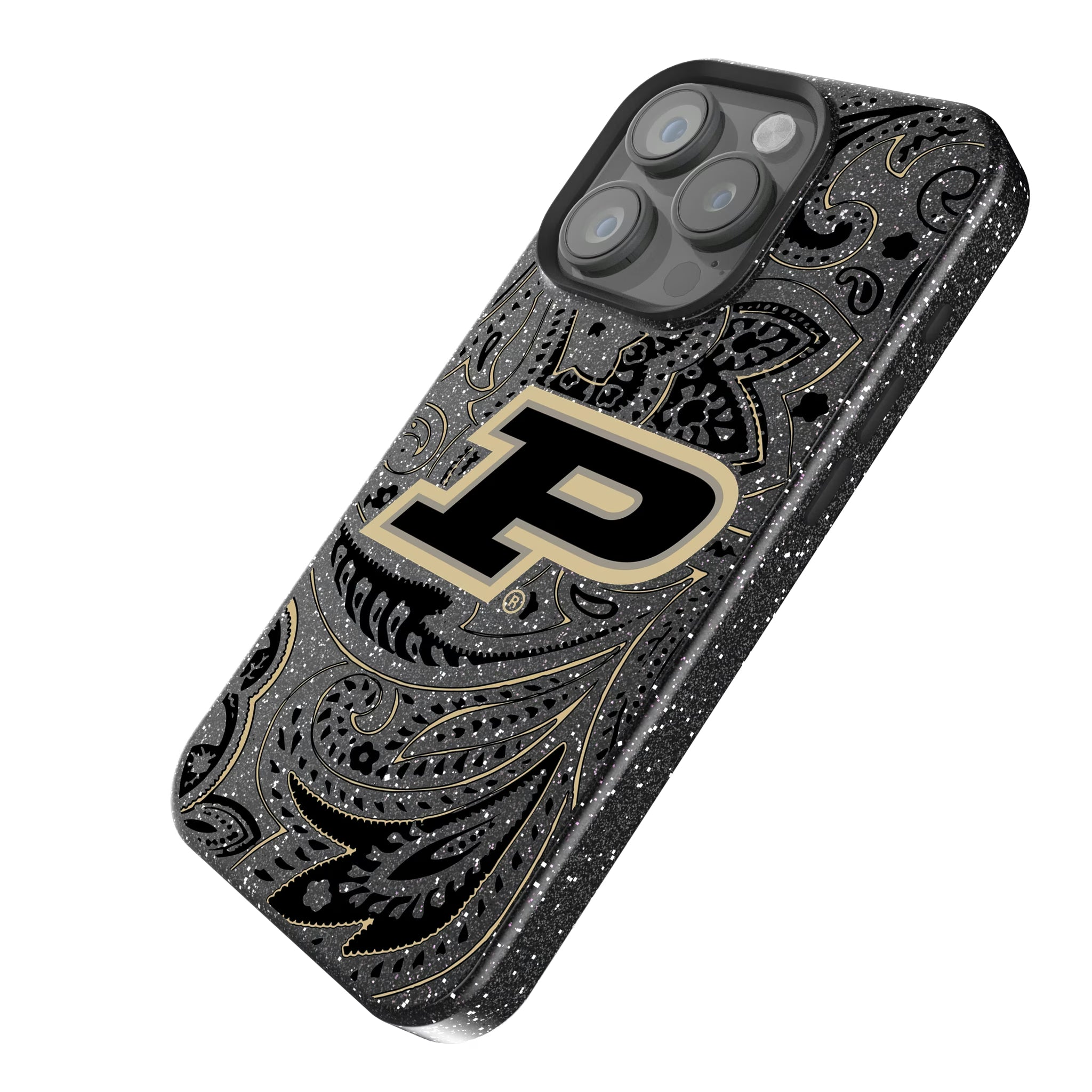 Purdue University Boilermakers Paisley iPhone Bling Phone Case for Apple iPhone - Isometric View