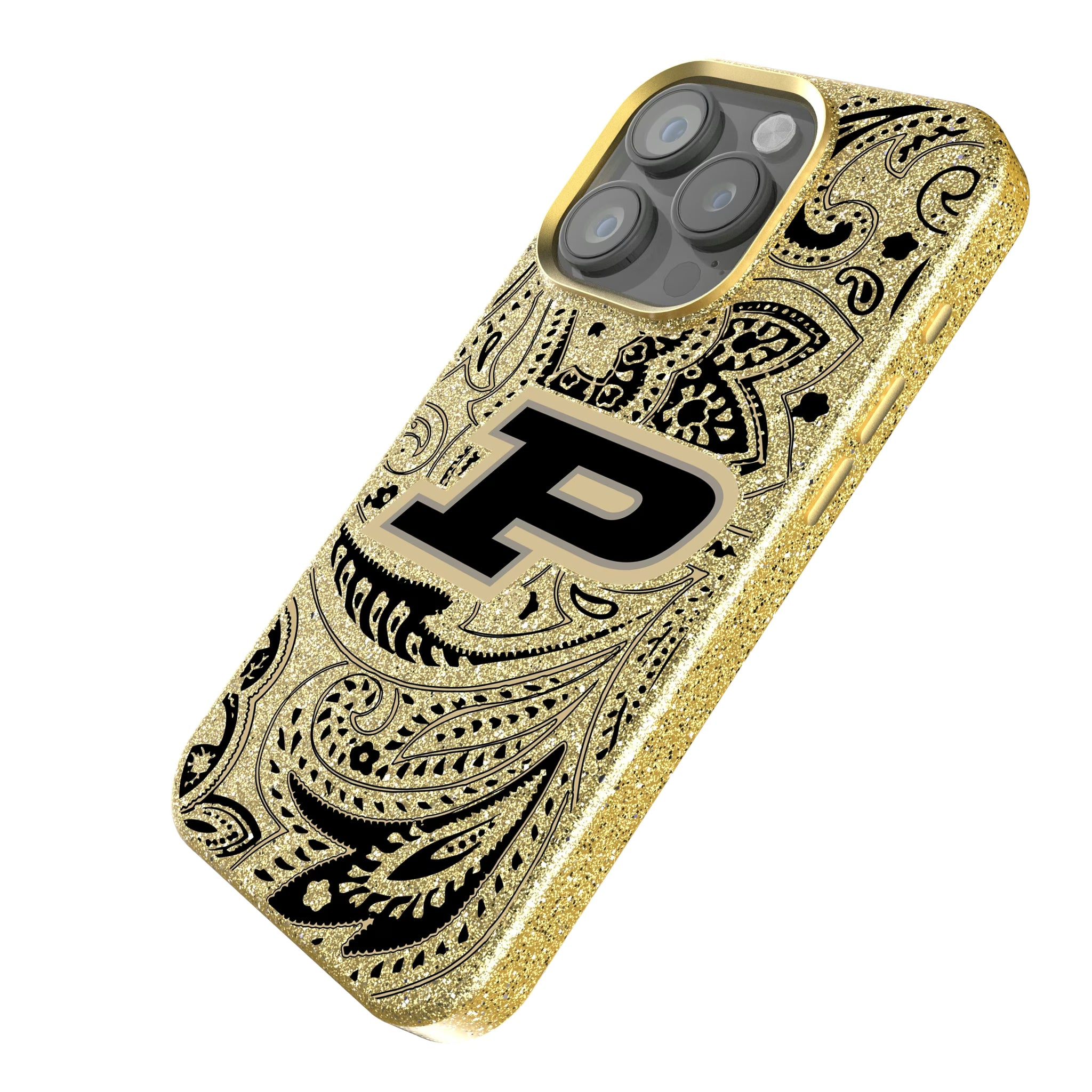 Purdue University Boilermakers Paisley iPhone Bling Phone Case for Apple iPhone - Isometric View