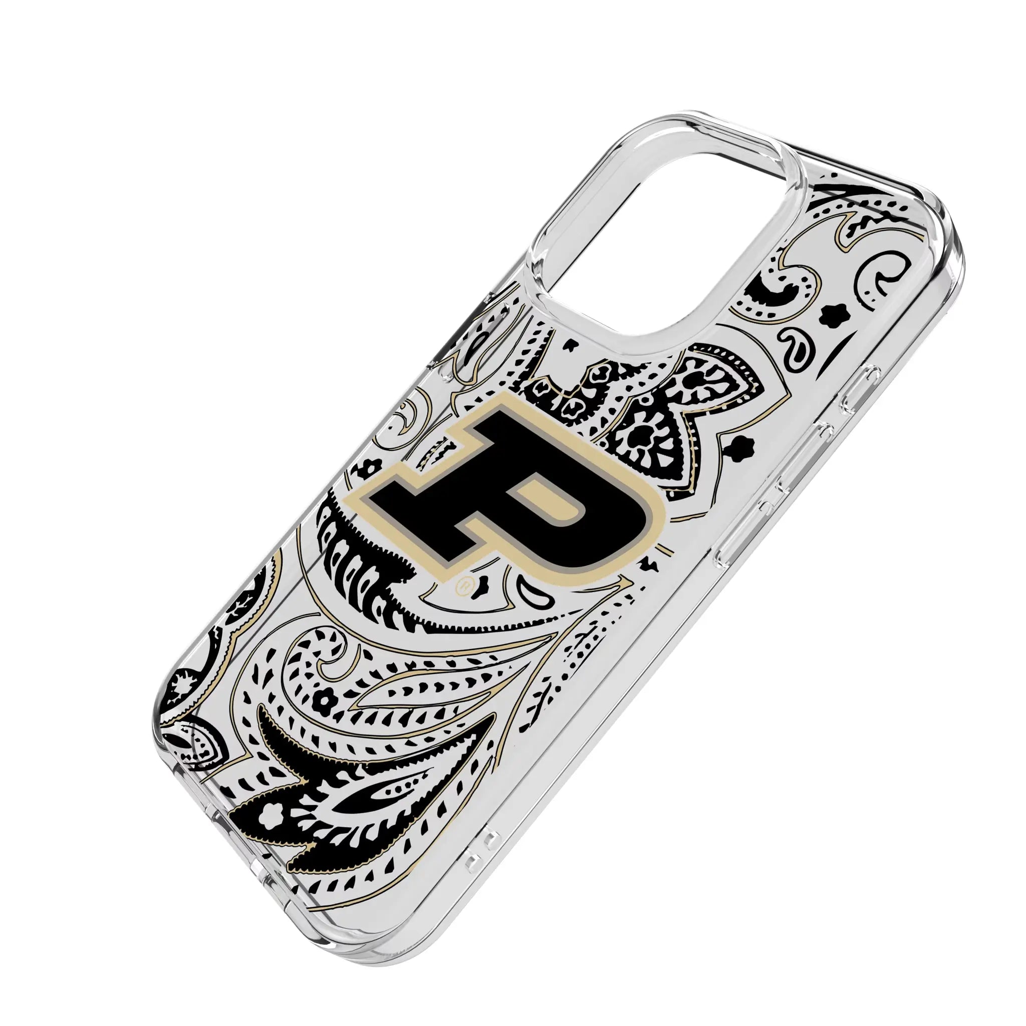 Purdue University Boilermakers Paisley iPhone Clear Phone Case for Apple iPhone - Isometric View