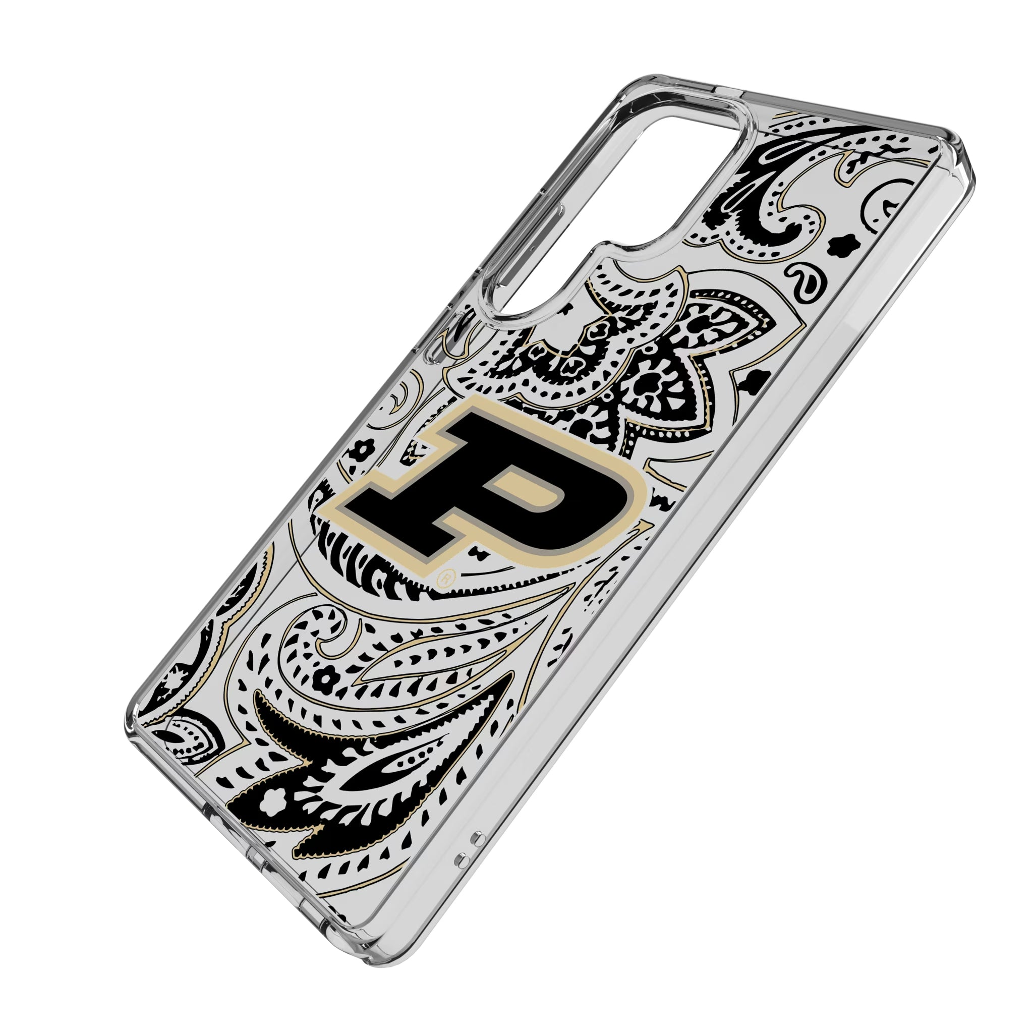 Purdue University Boilermakers Paisley Galaxy Clear Phone Case for Samsung Galaxy - Isometric View