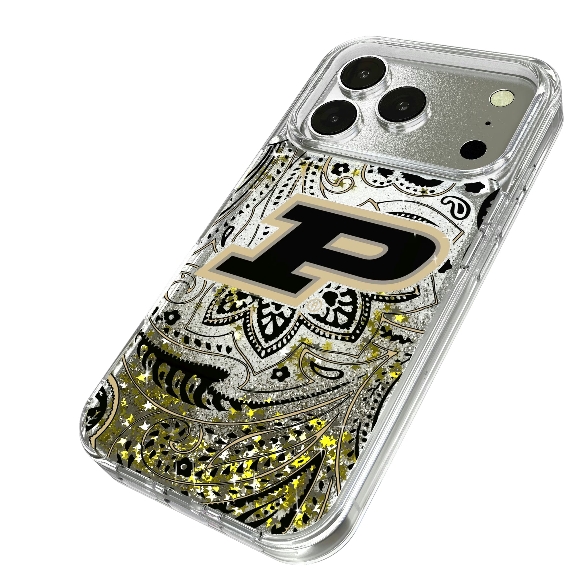 Purdue University Boilermakers Paisley iPhone Glitter Phone Case for Apple iPhone - Isometric View