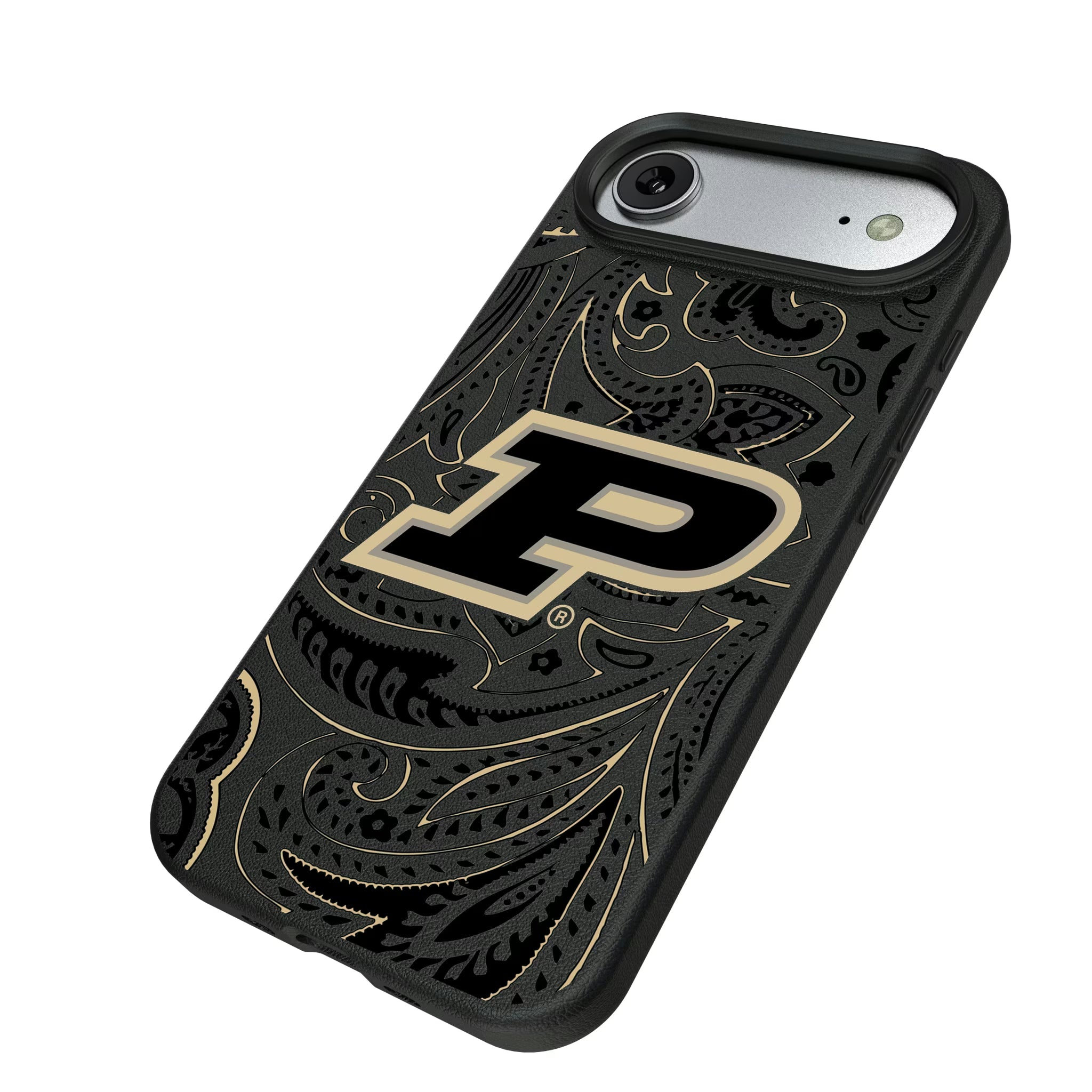 Purdue University Boilermakers Paisley iPhone MagSafe Compatible Phone Case for Apple iPhone - Isometric View#Device_iPhone Air